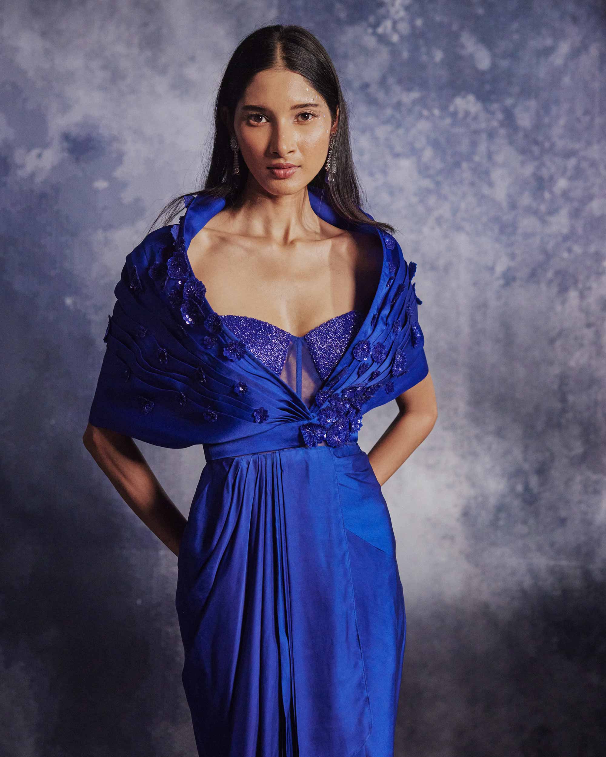 Azure Blue Embroidered Gown Set
