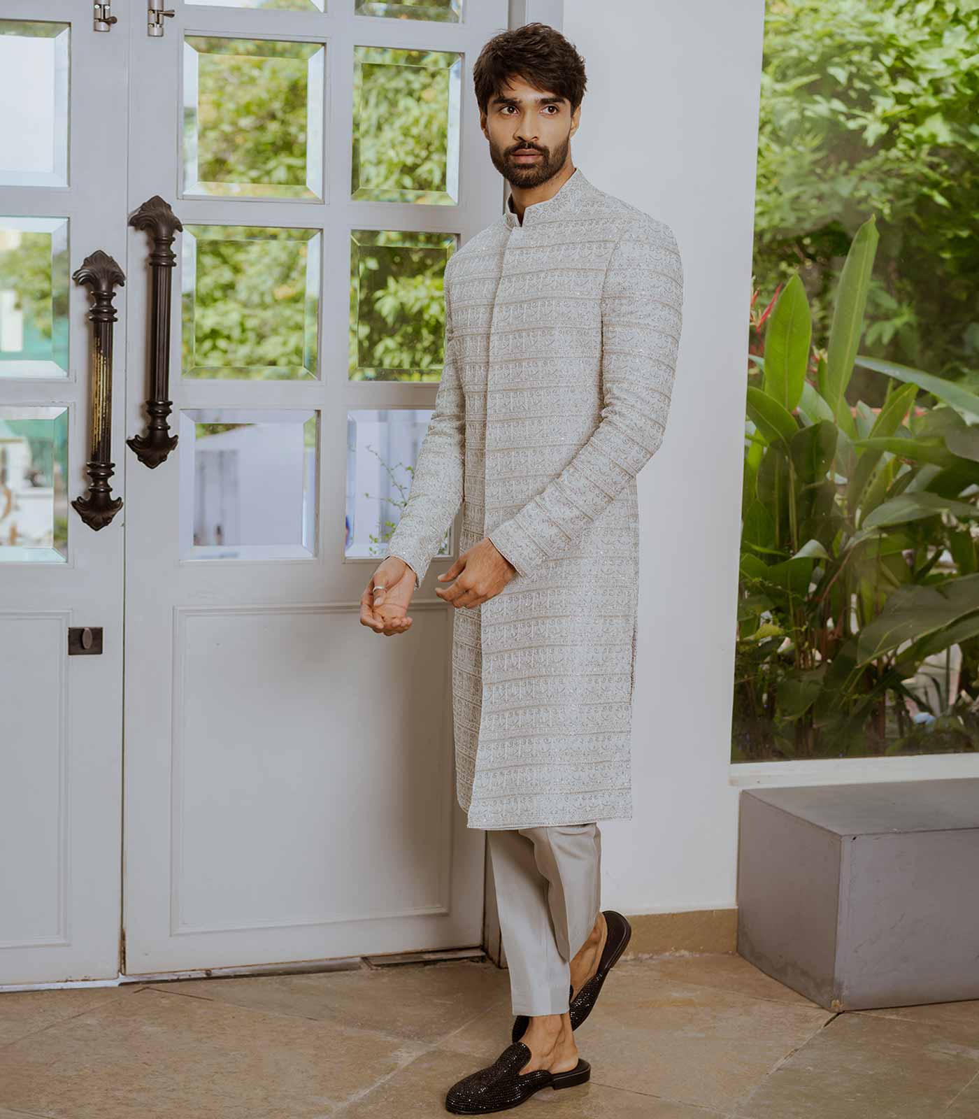 Pearl Grey Deco Sherwani set