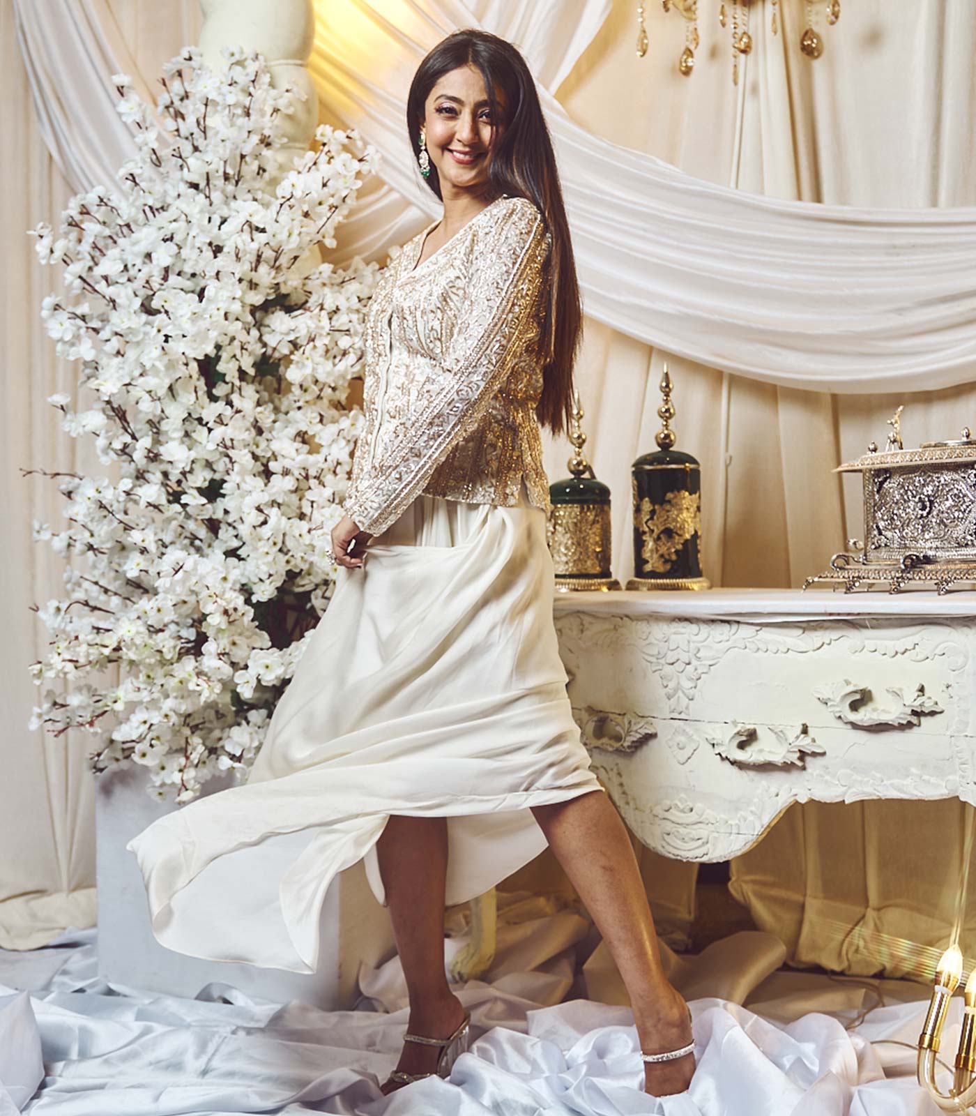 Chestnut White Blazer Skirt set