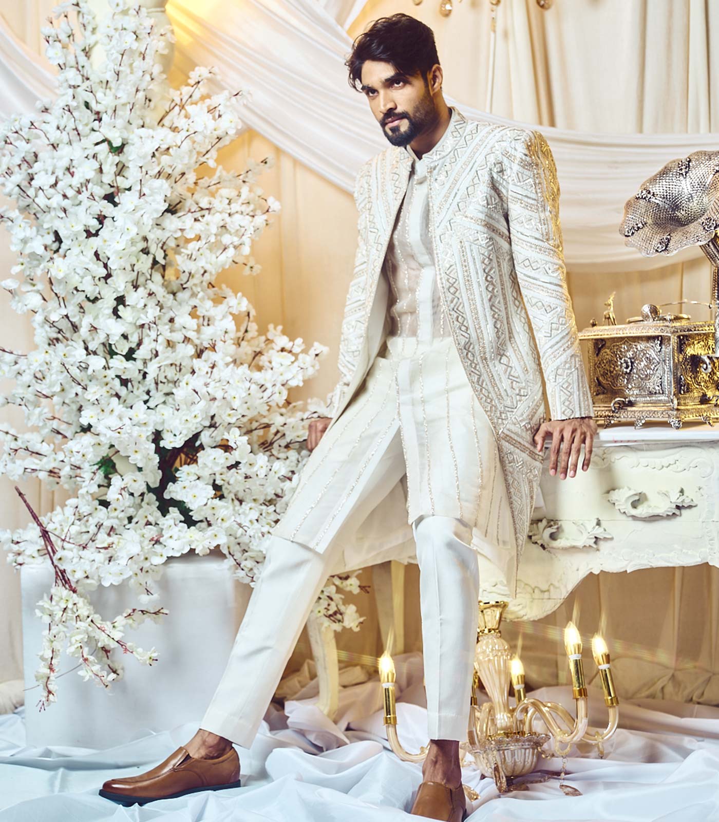 Chestnut White Lines open jacket set