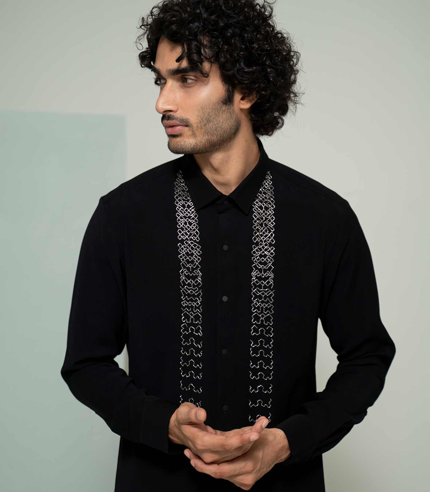 Black Embroidered Panel shirt