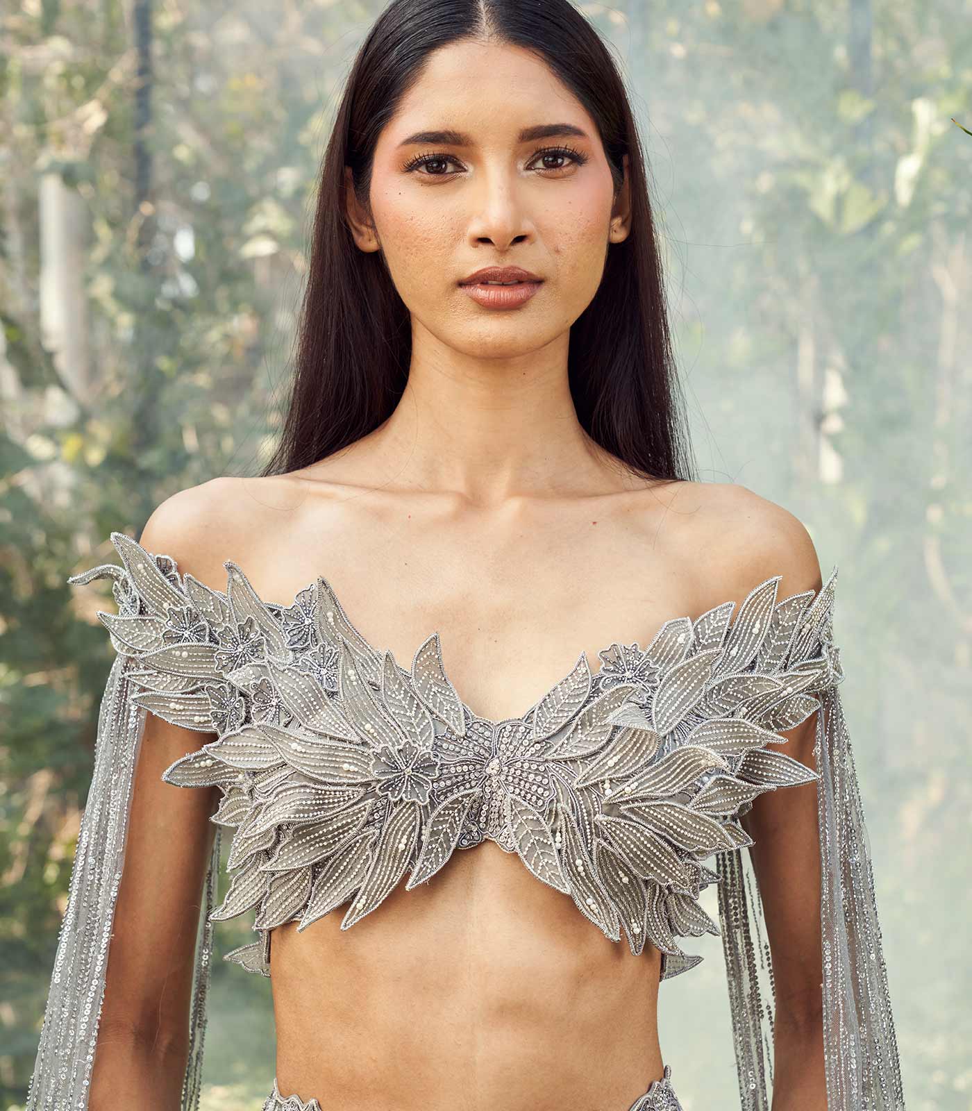 Grey geo-floral lehenga