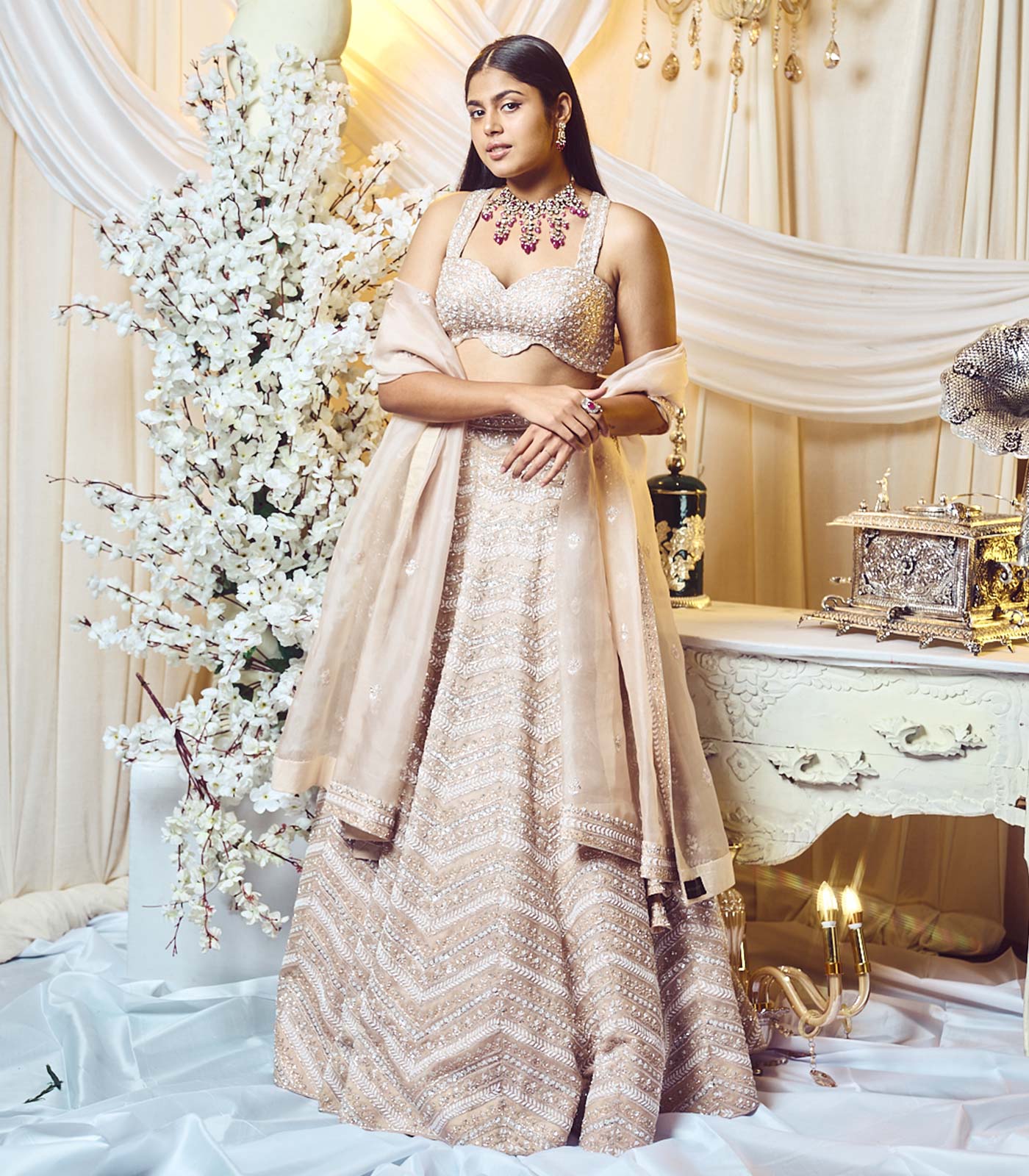 Champagne Taupe Chevron Lehanga set