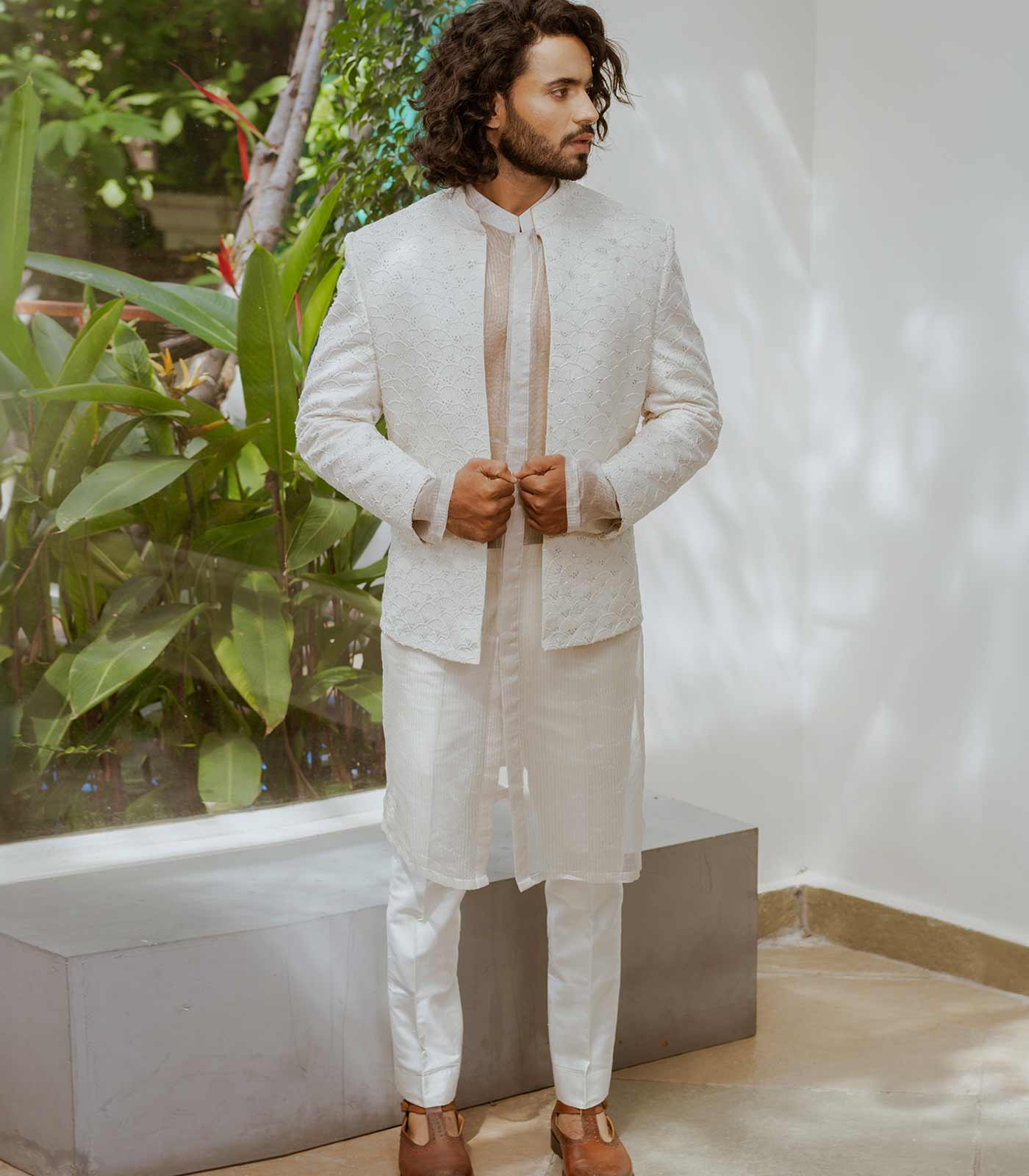 Seashell White Open Jacket set