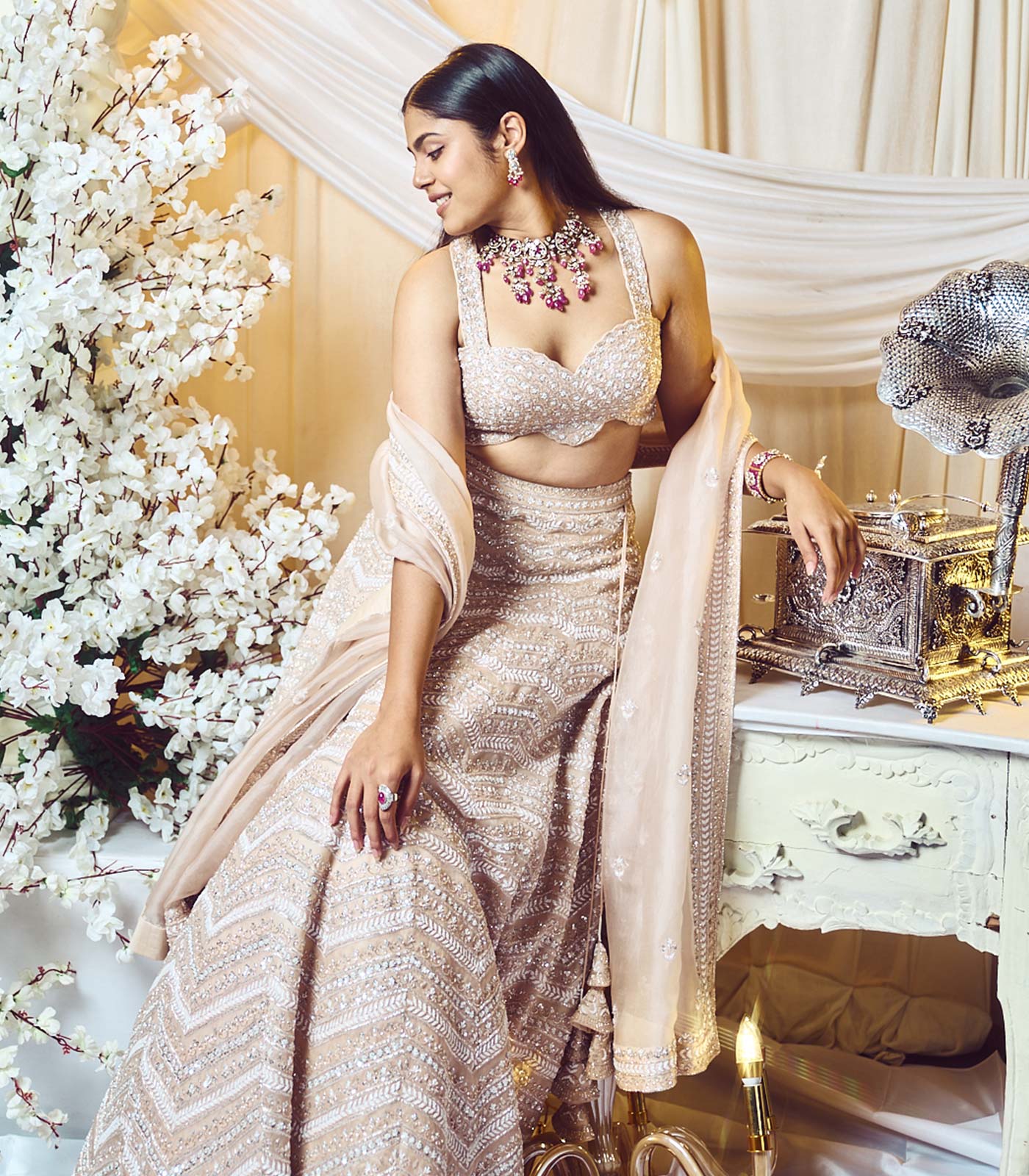 Champagne Taupe Chevron Lehanga set
