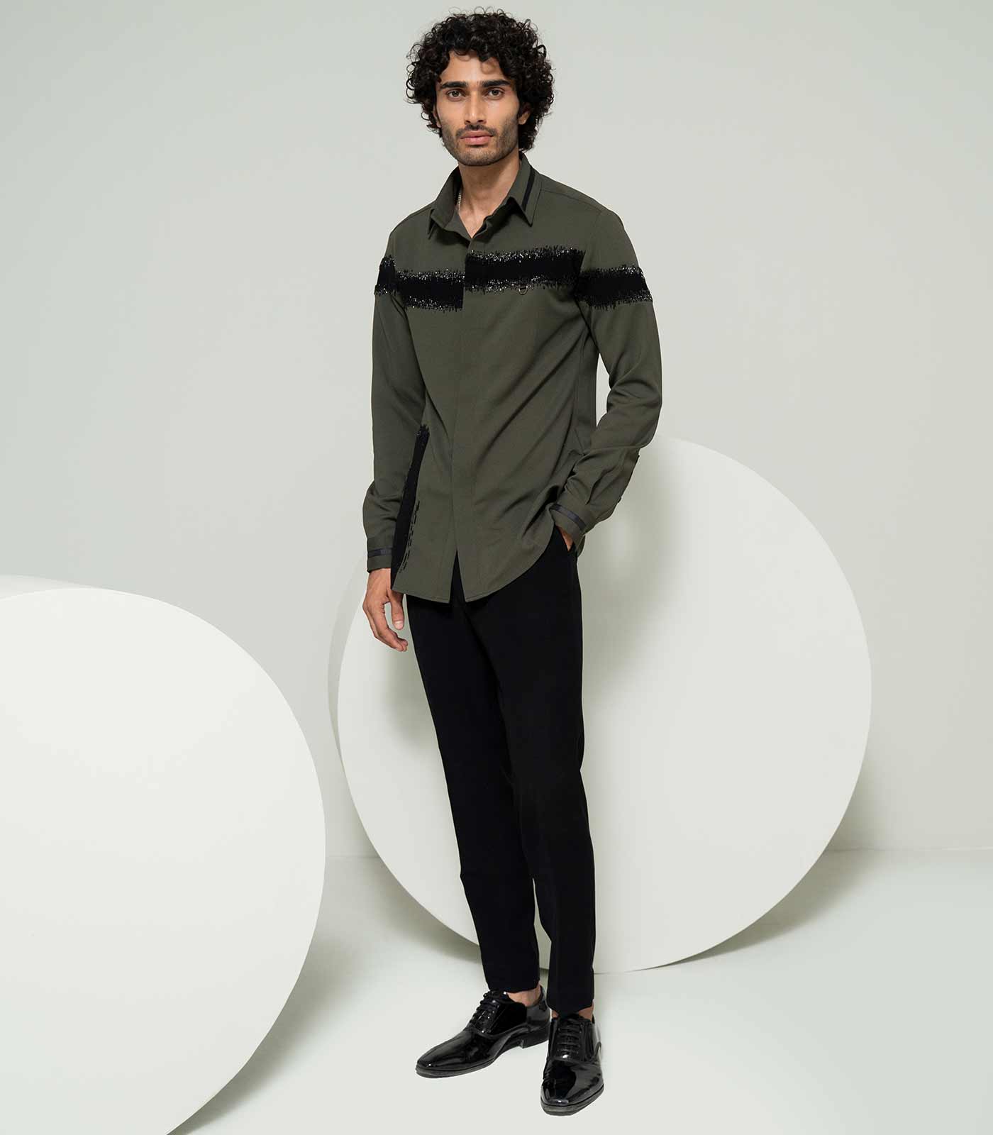 Olive embroidered Streak Shirt