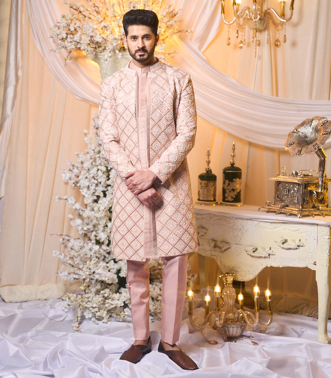Salmon Nude Sherwani set