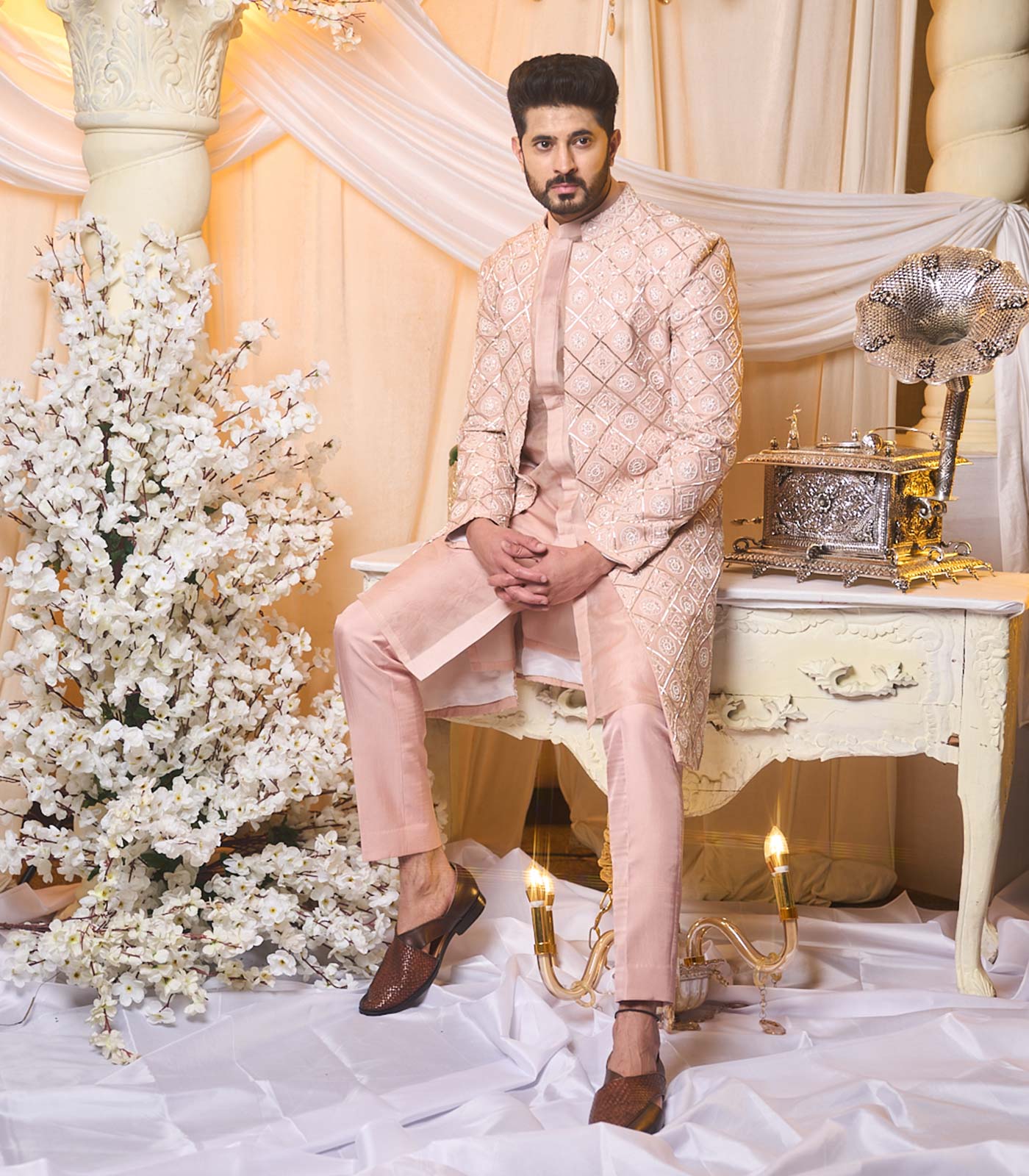 Salmon Nude Sherwani set