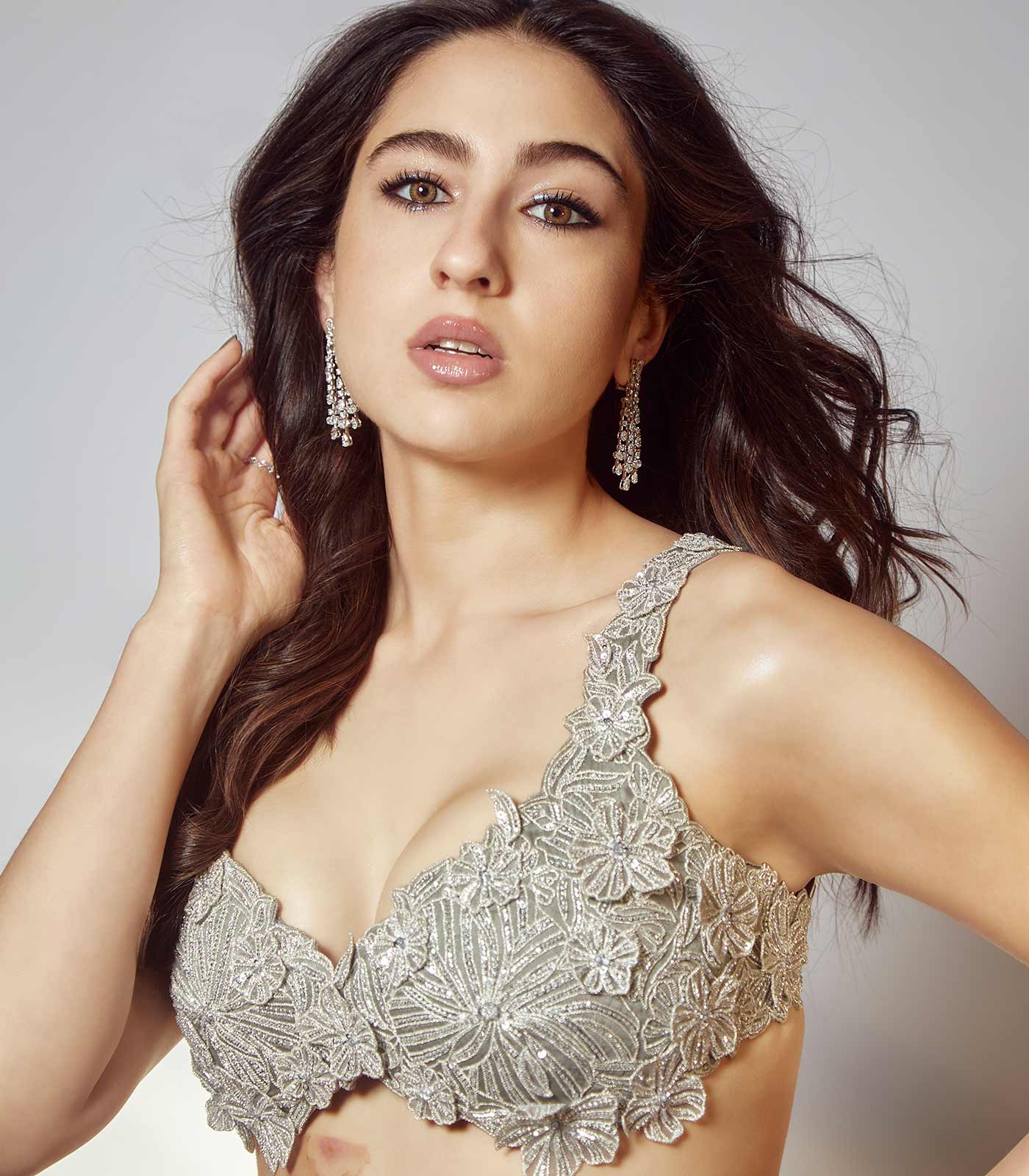 Pearl grey 3d floral lehenga