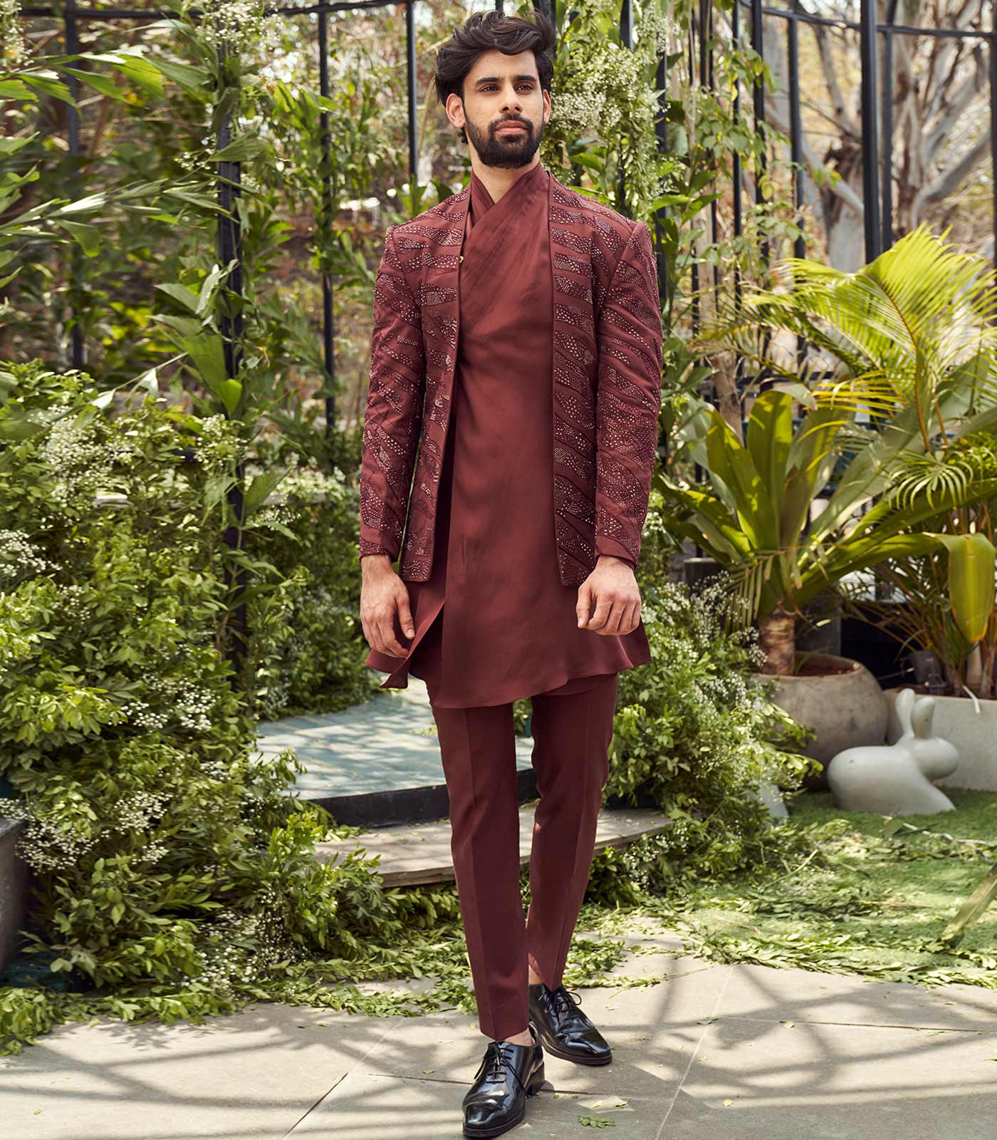 Russet brown open jacket set