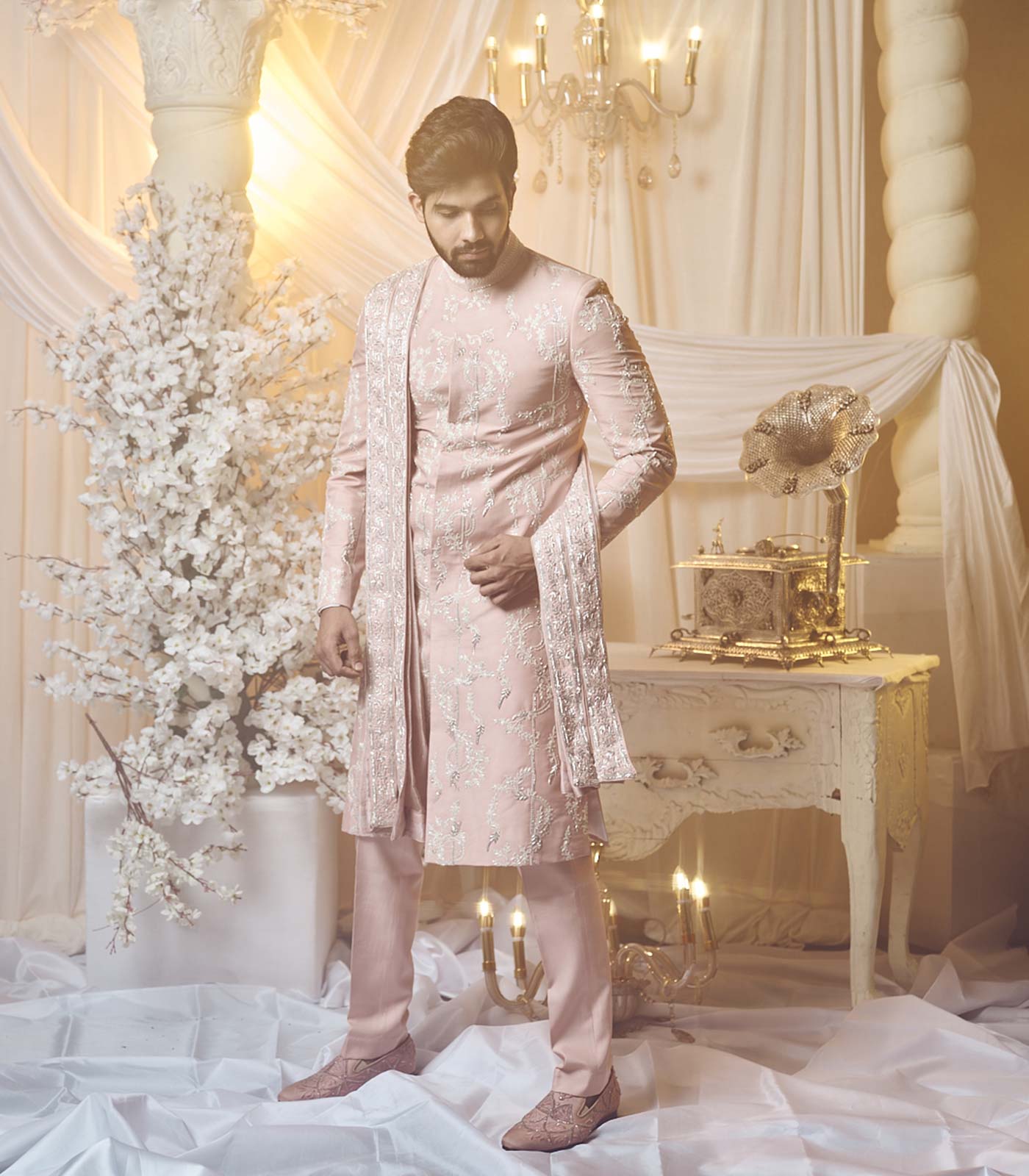 Sea Shell Pink Carnation sherwani set