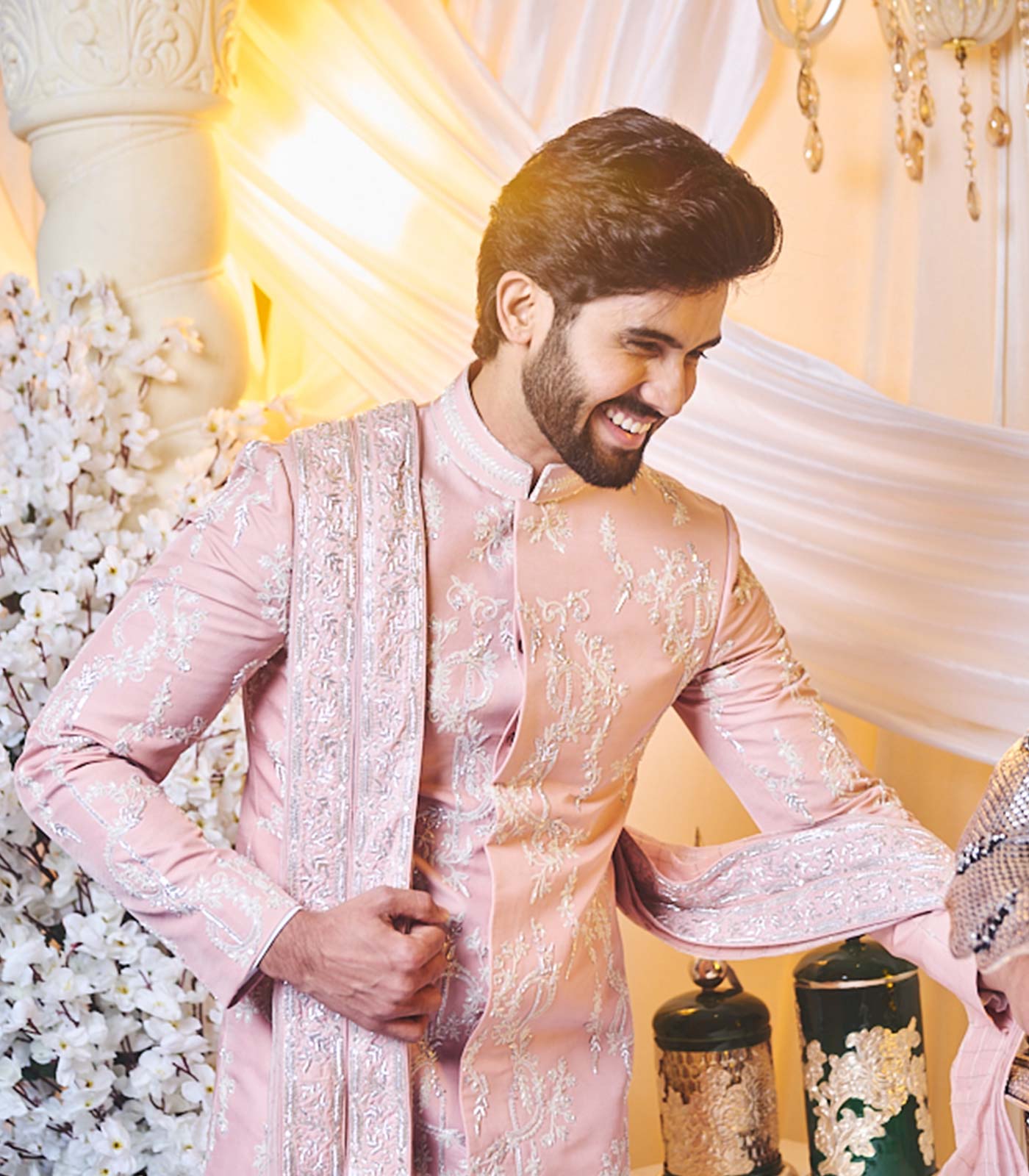 Sea Shell Pink Carnation sherwani set