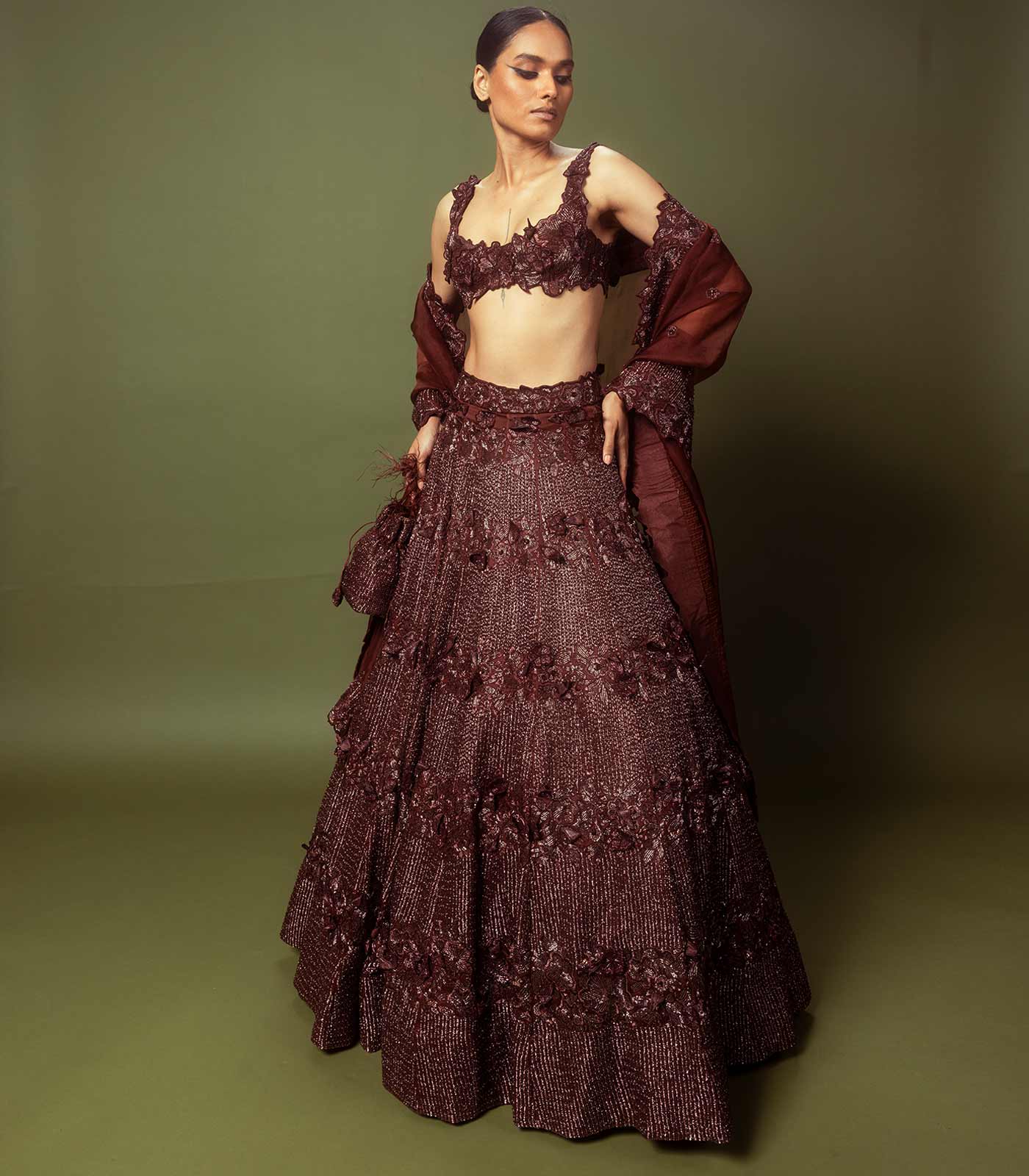 Russet brown lehenga