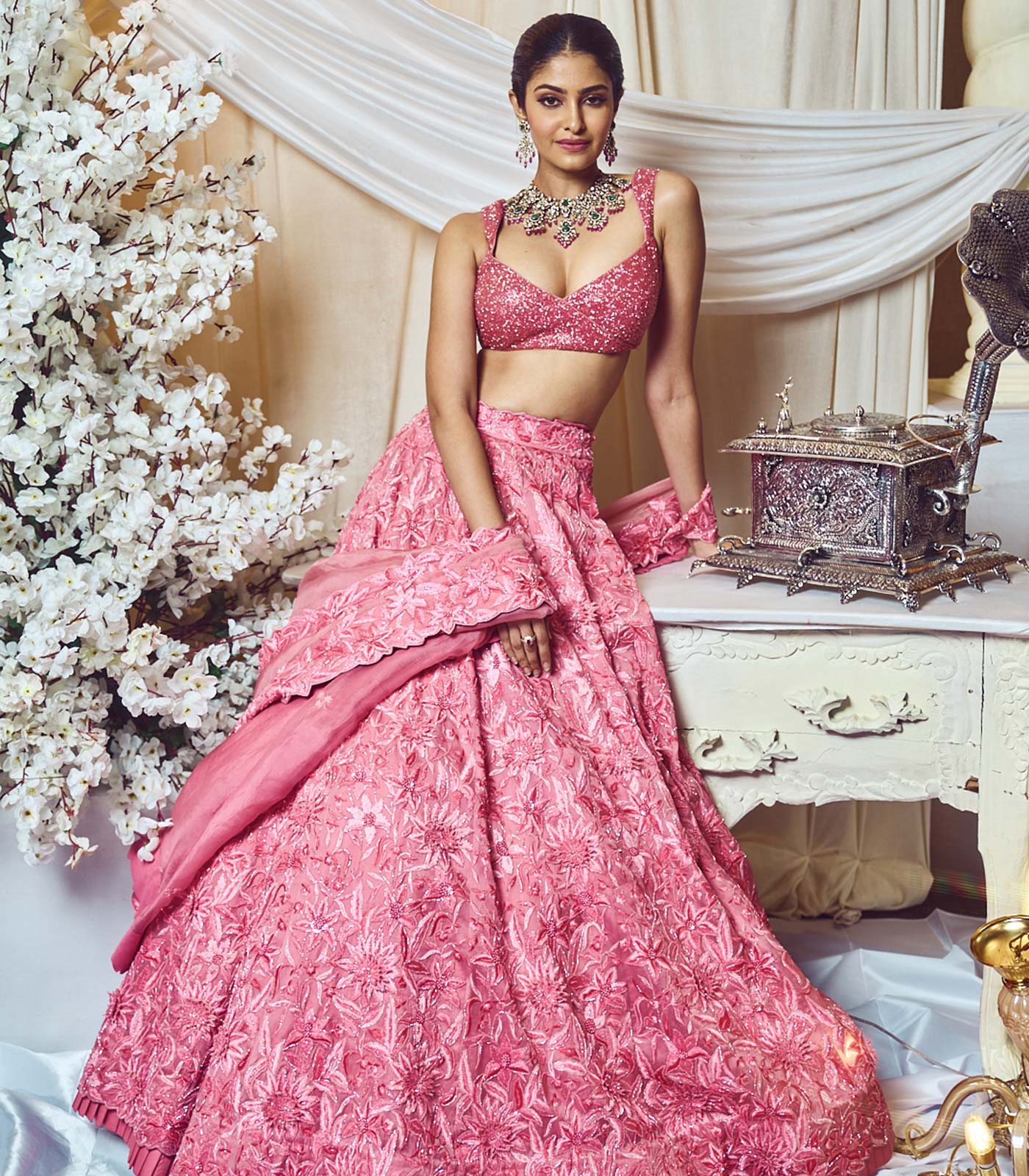 Rouge Pink Floral Lehanga set