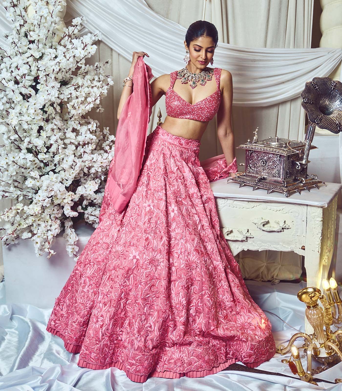 Rouge Pink Floral Lehanga set