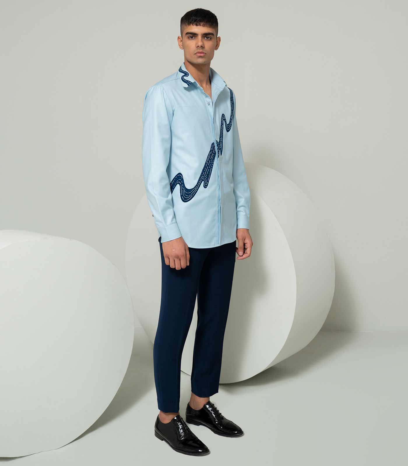 Sky Blue Appliqu���� Shirt