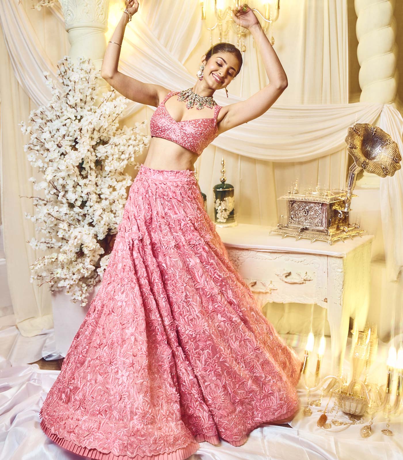 Rouge Pink Floral Lehanga set