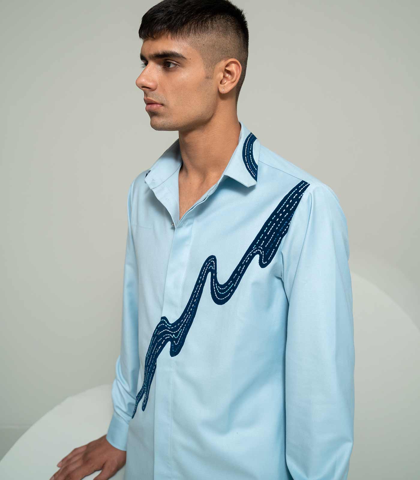 Sky Blue Appliqu���� Shirt