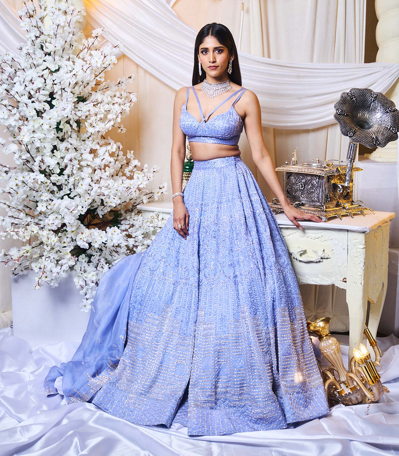 Periwinkle Blue Neo- Lines Lehanga set