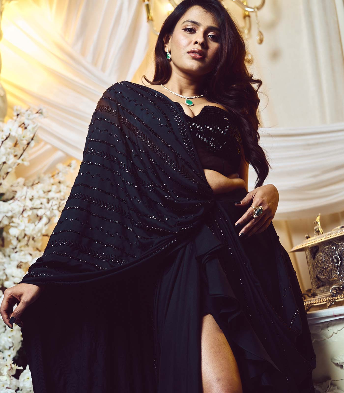 Jade black Pre drape Saree set