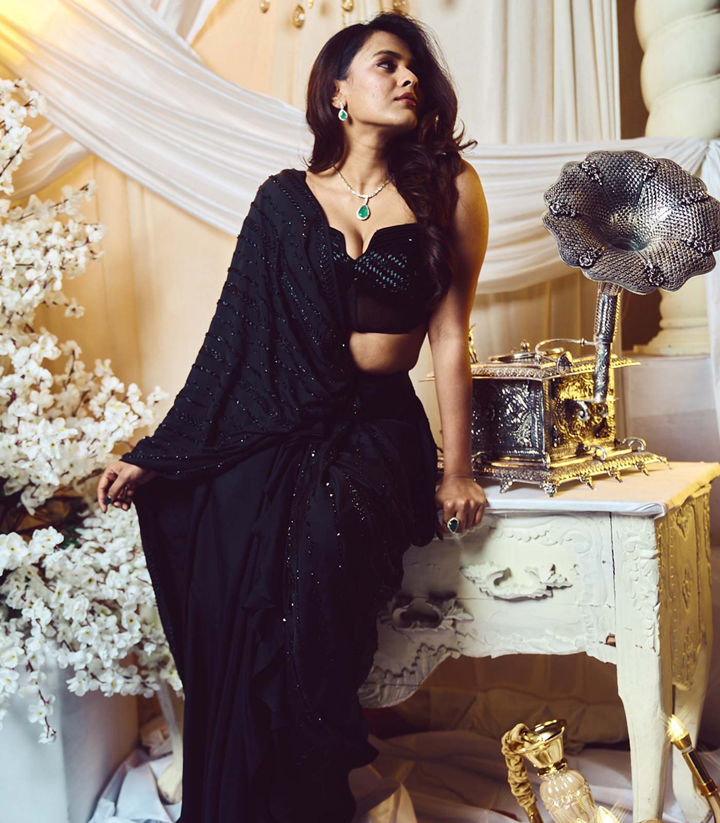Jade black Pre drape Saree set