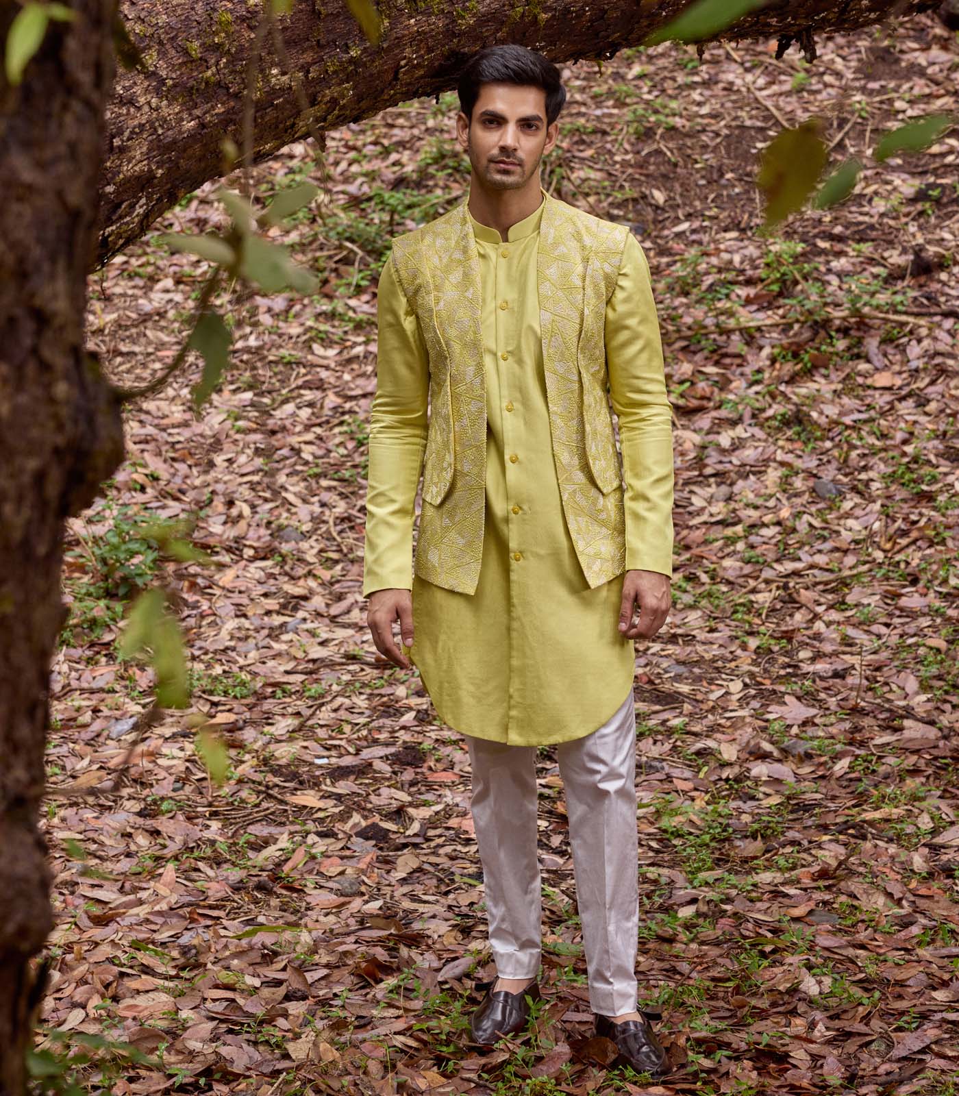 Mellow open jacket and vest set
