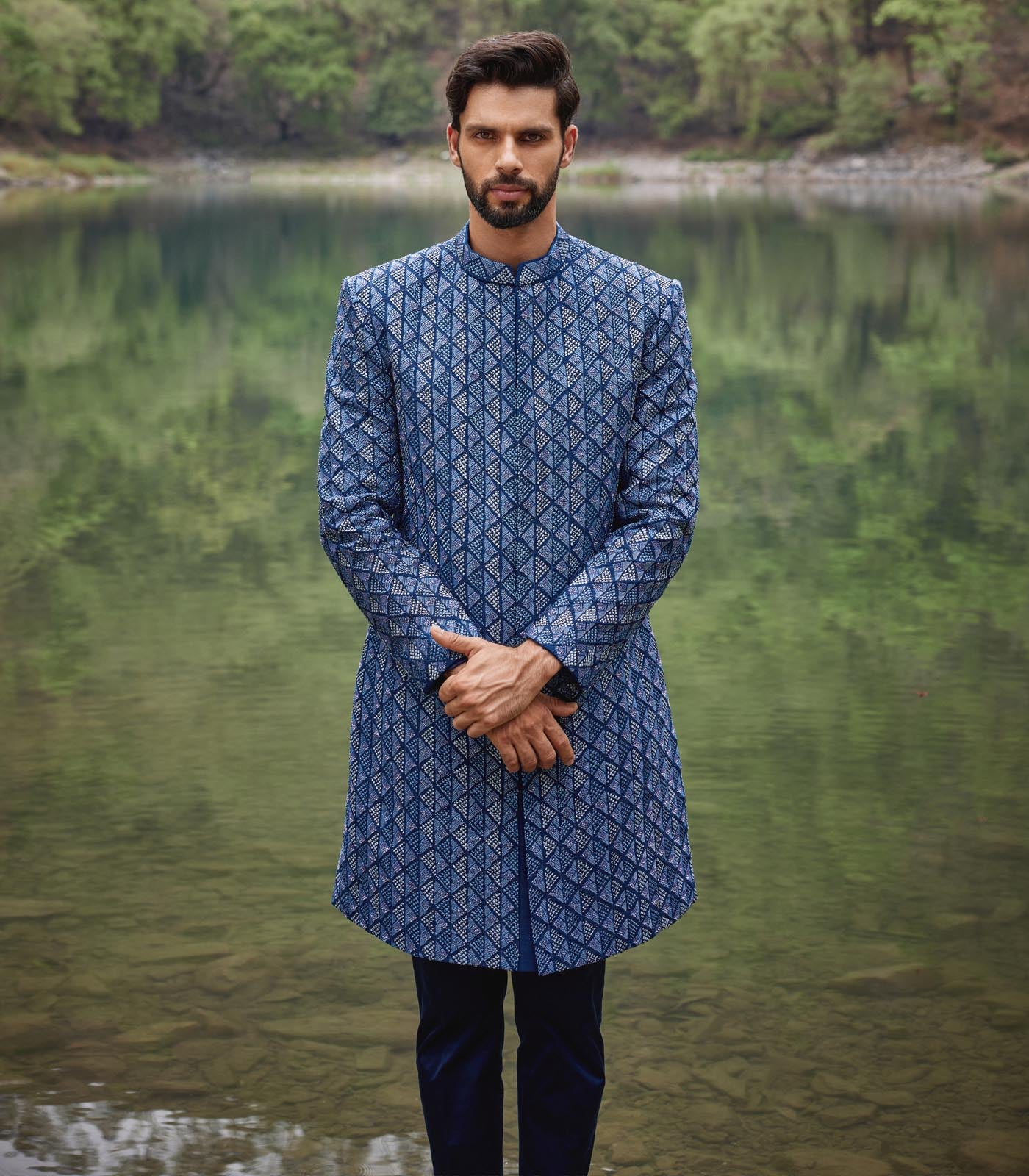 Carriben blue Sherwani Set