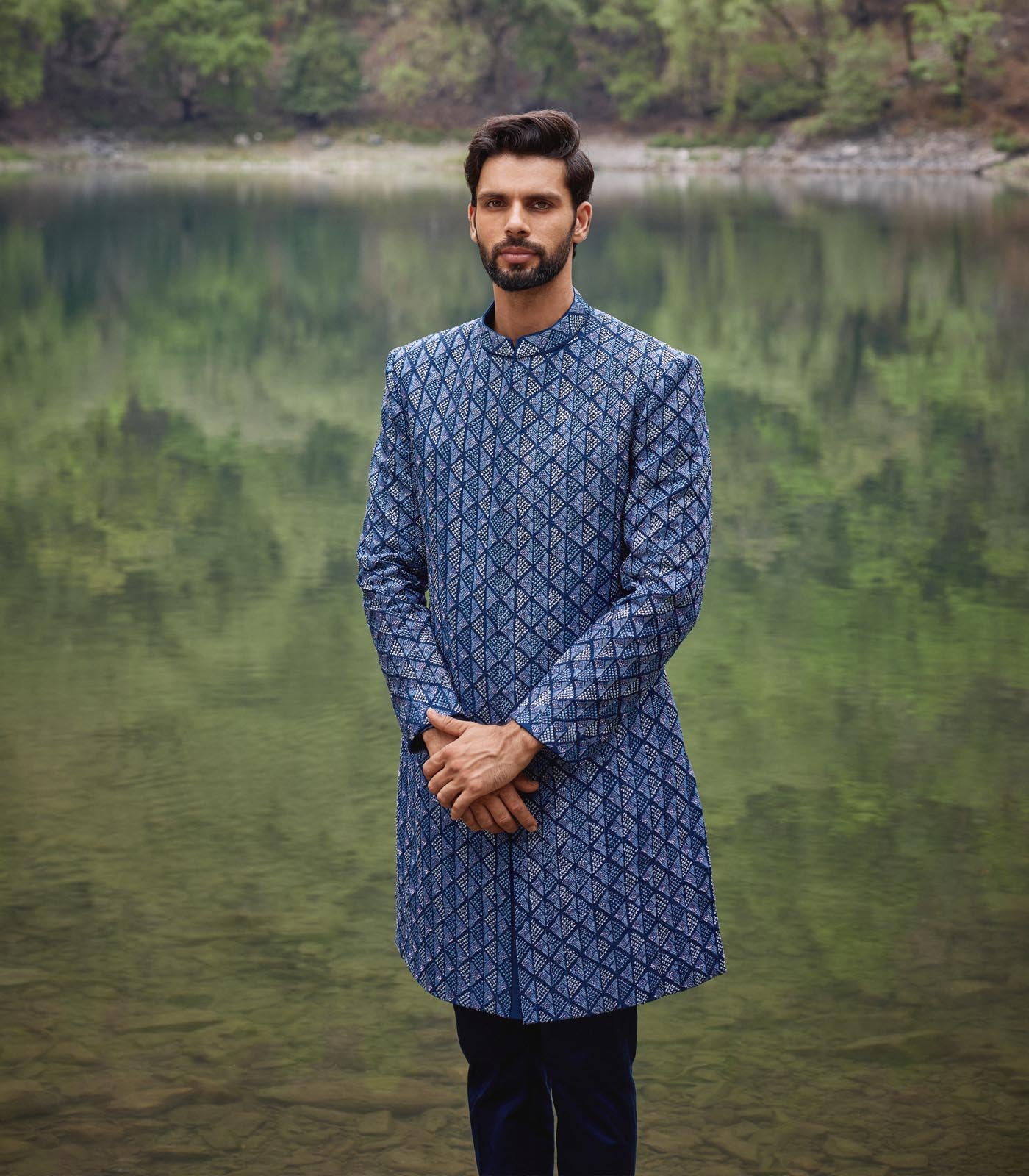 Carriben blue Sherwani Set