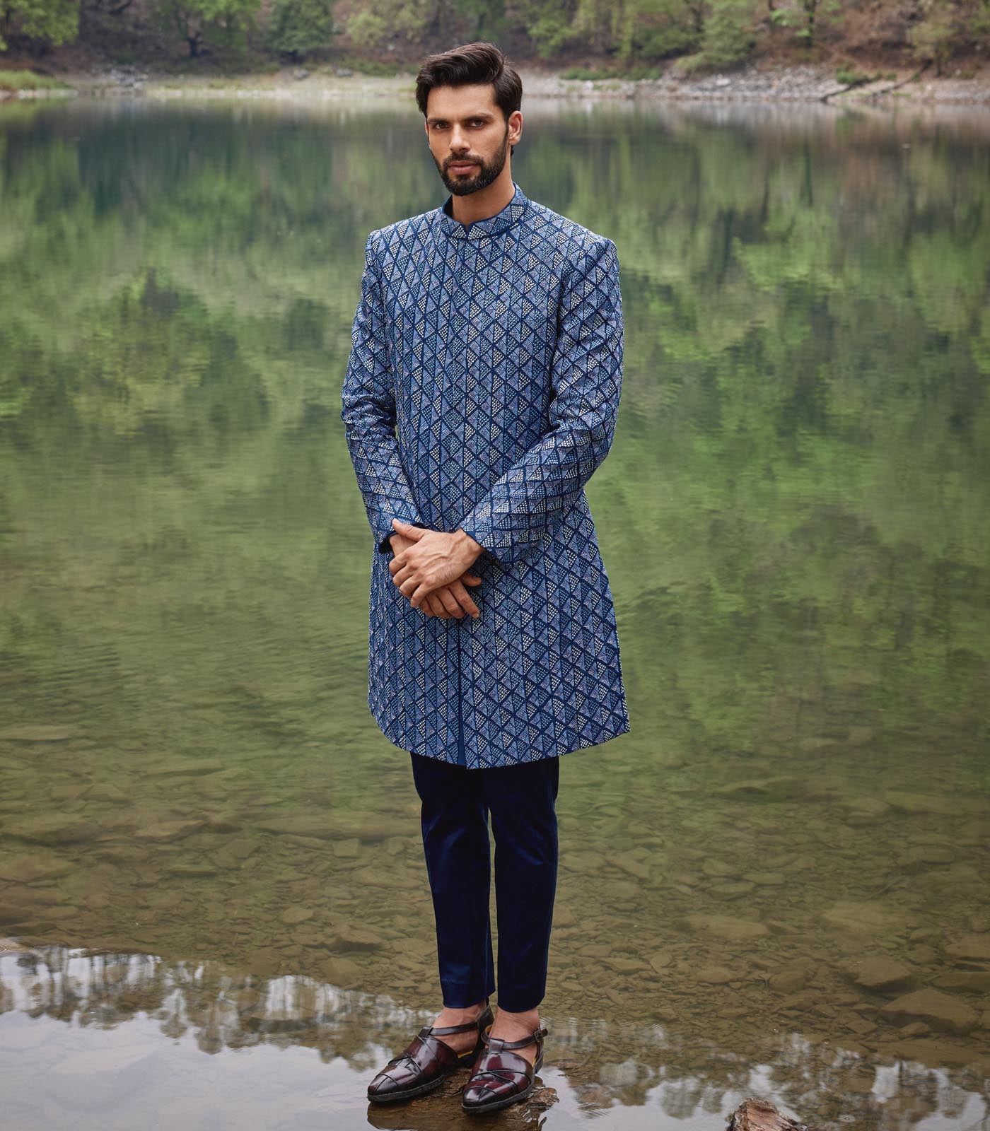 Carriben blue Sherwani Set