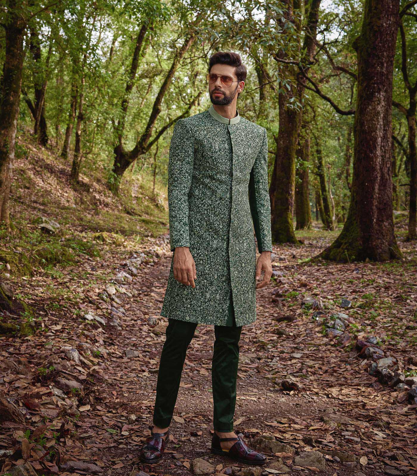 Olive Green Sherwani Set