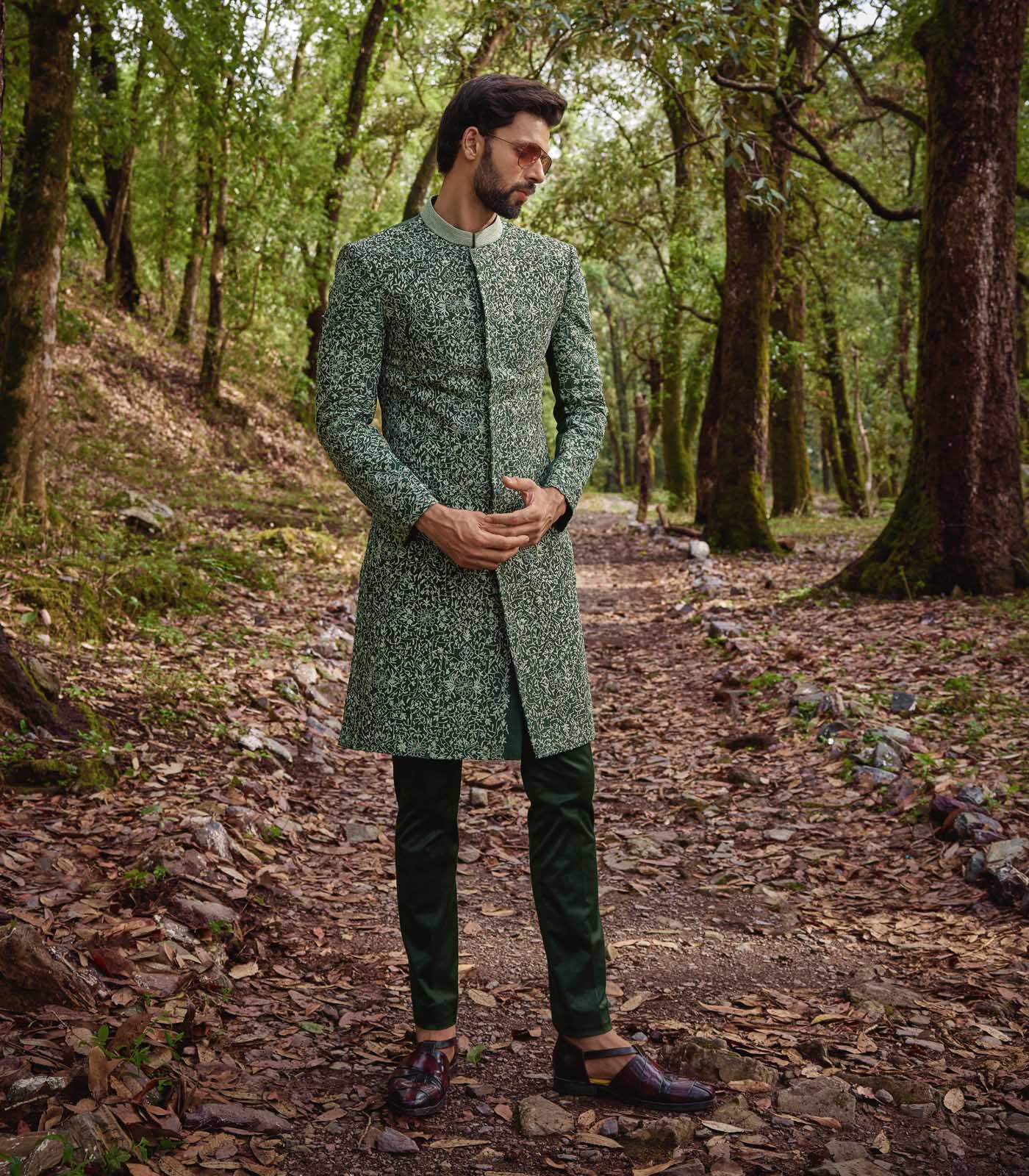 Olive Green Sherwani Set
