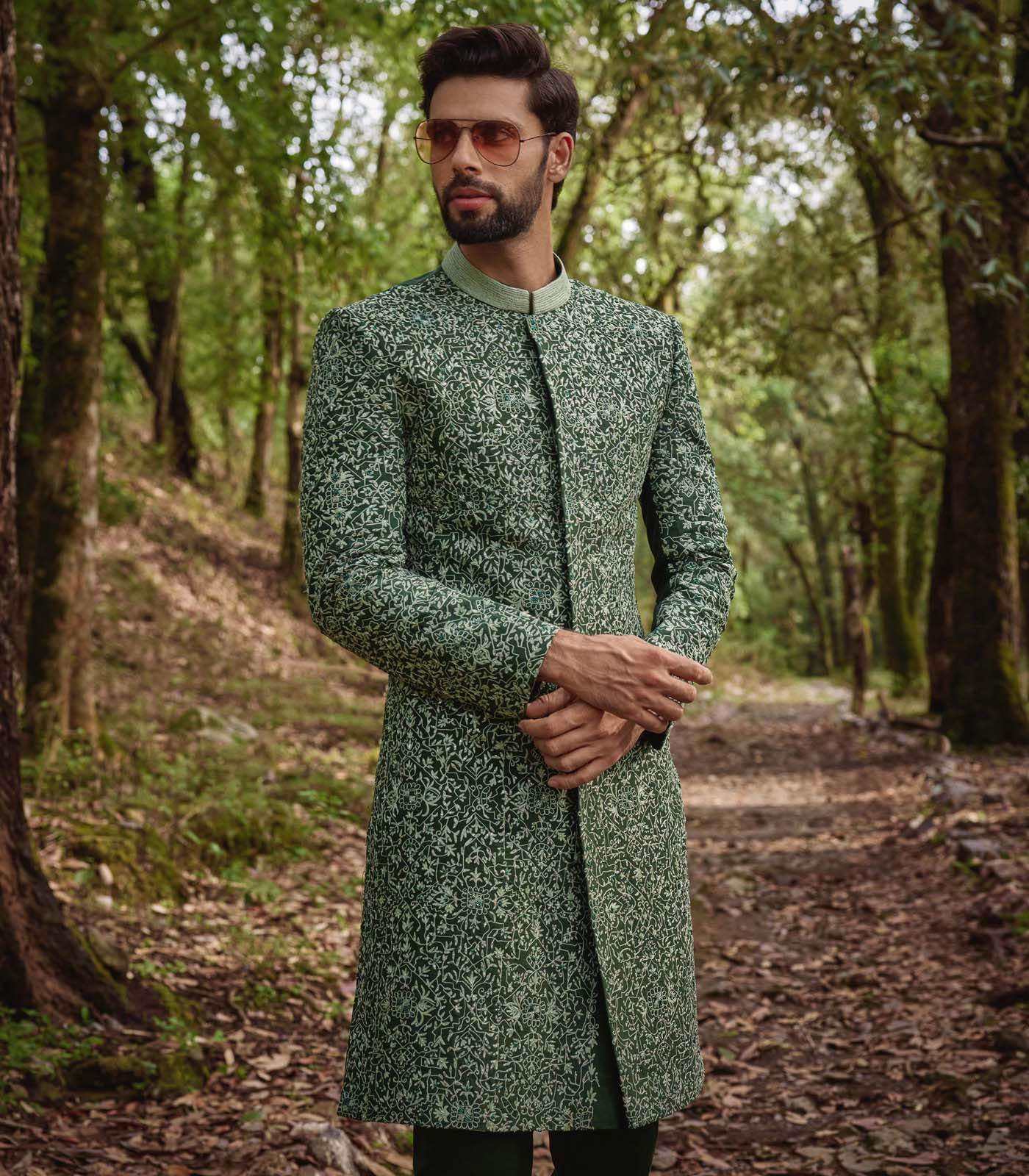 Olive Green Sherwani Set