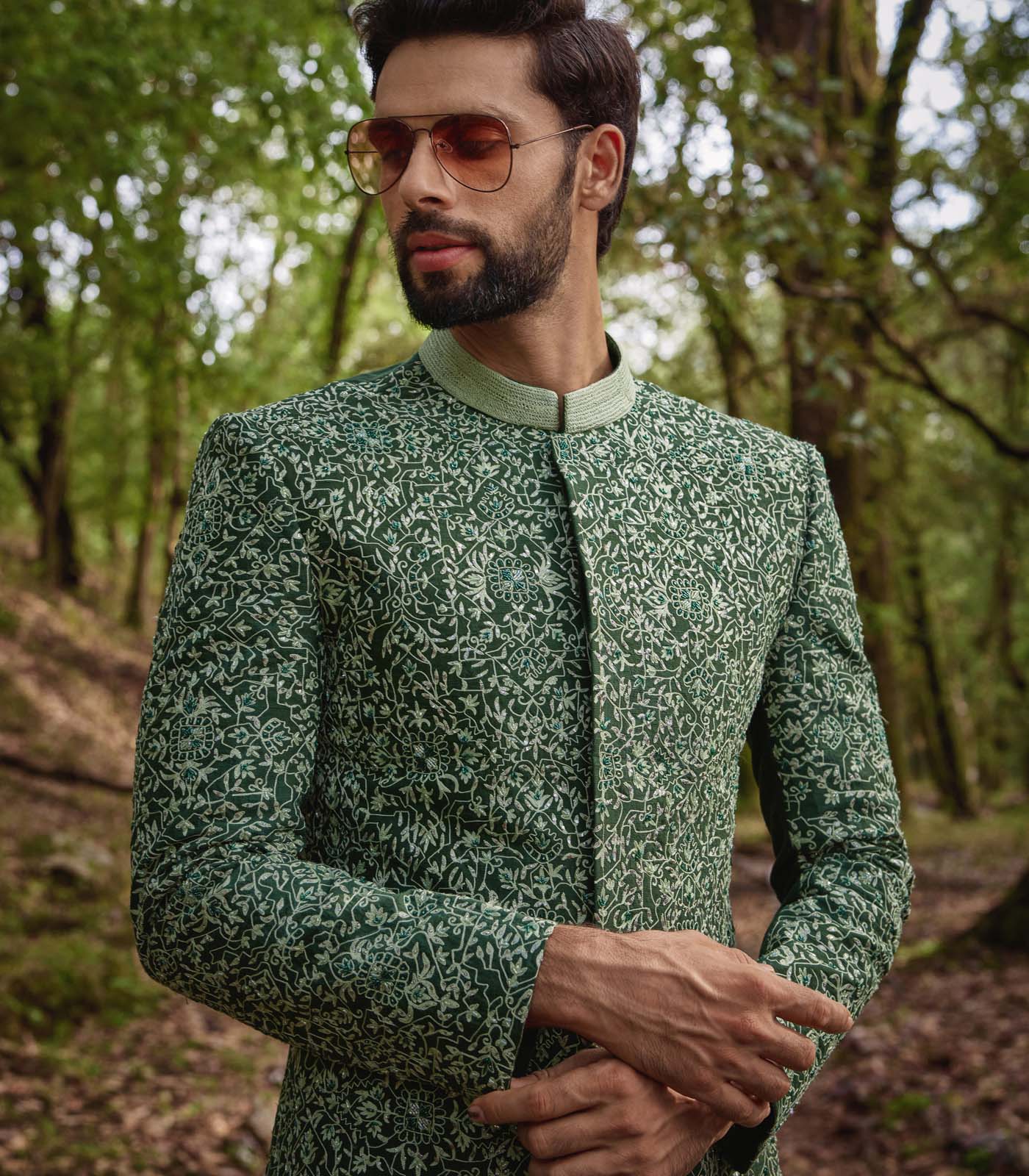 Olive Green Sherwani Set