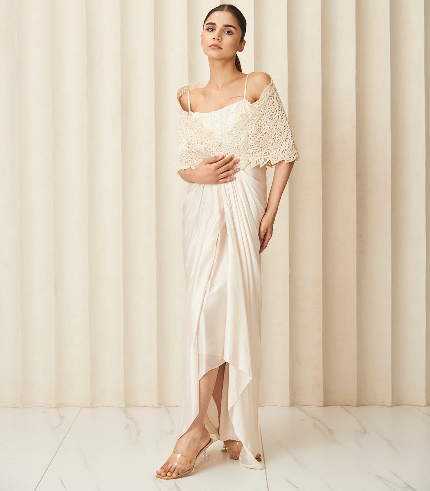 Ivory corseted gown set
