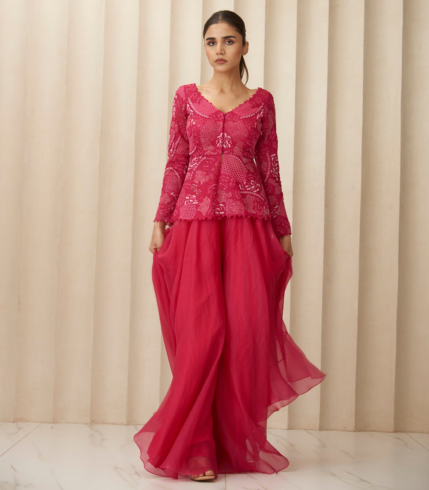 Hot pink helix peplum set