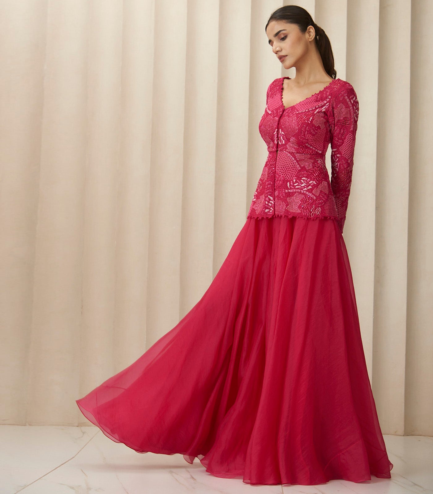 Hot pink helix peplum set