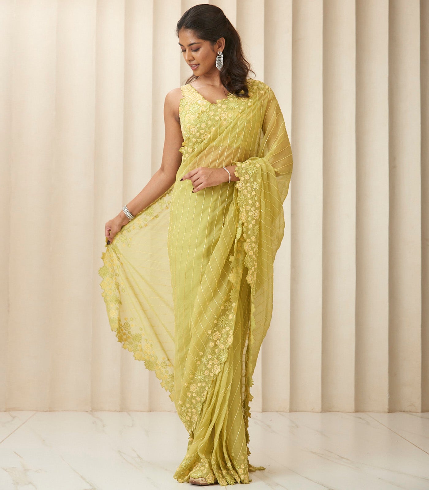 Moss green saree