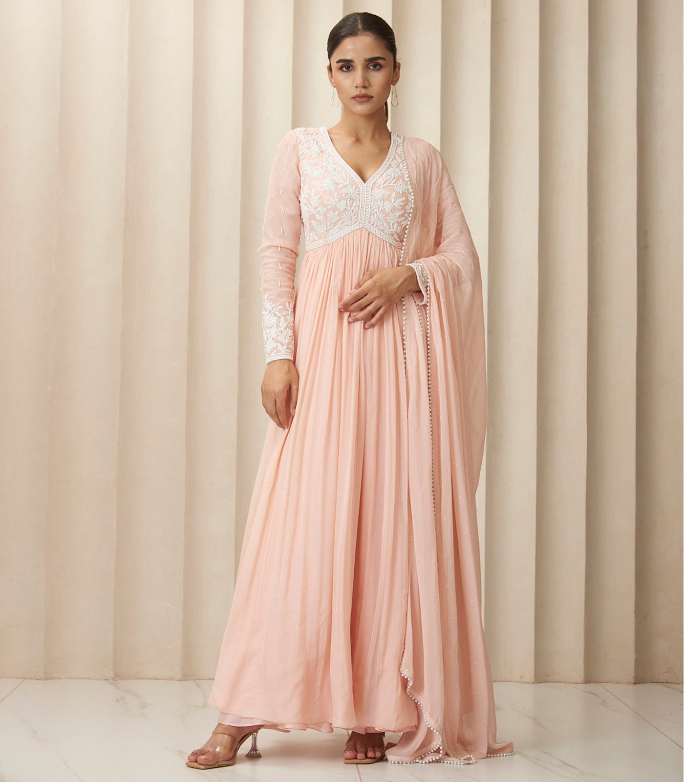 Peach pearl floral Anarkali