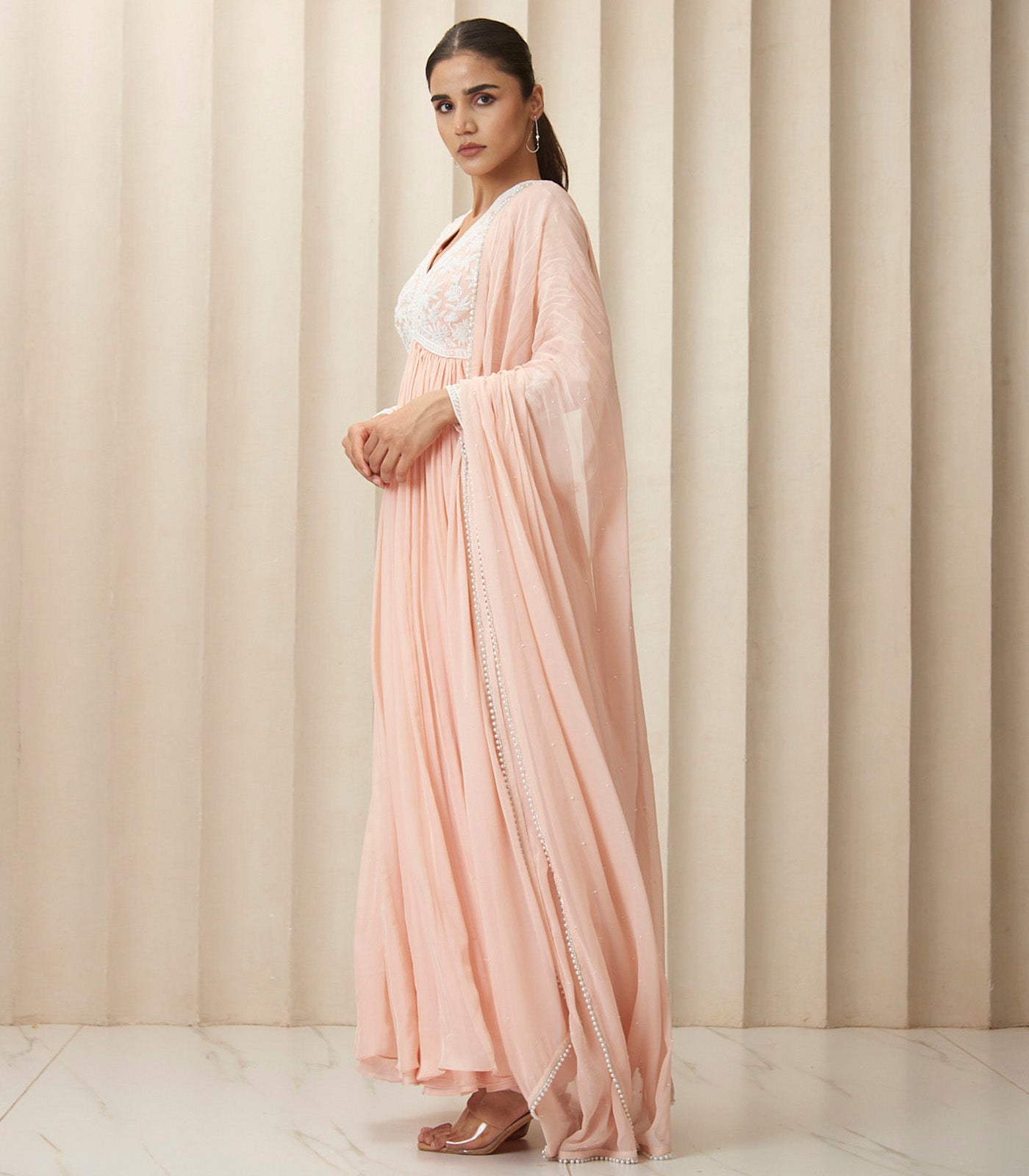 Peach pearl floral Anarkali