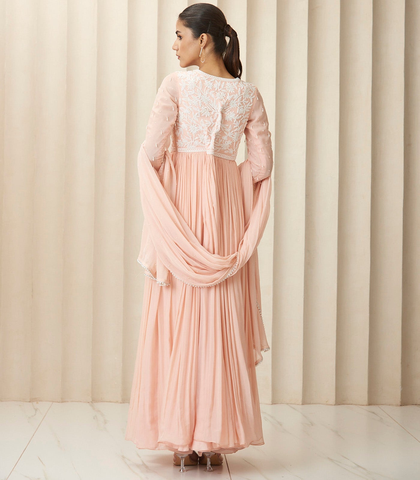 Peach pearl floral Anarkali
