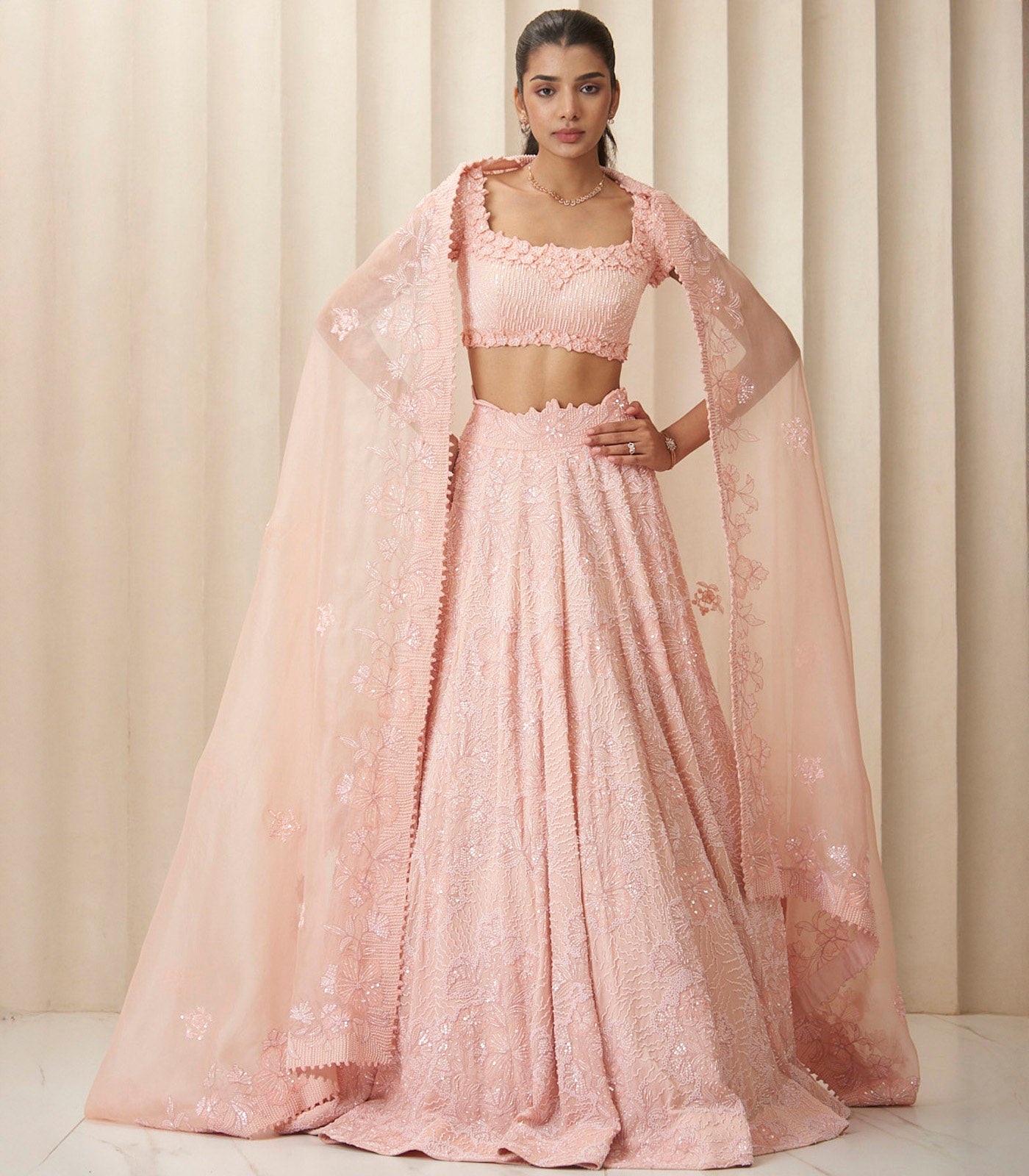 Peach pearl floral Lehanga set