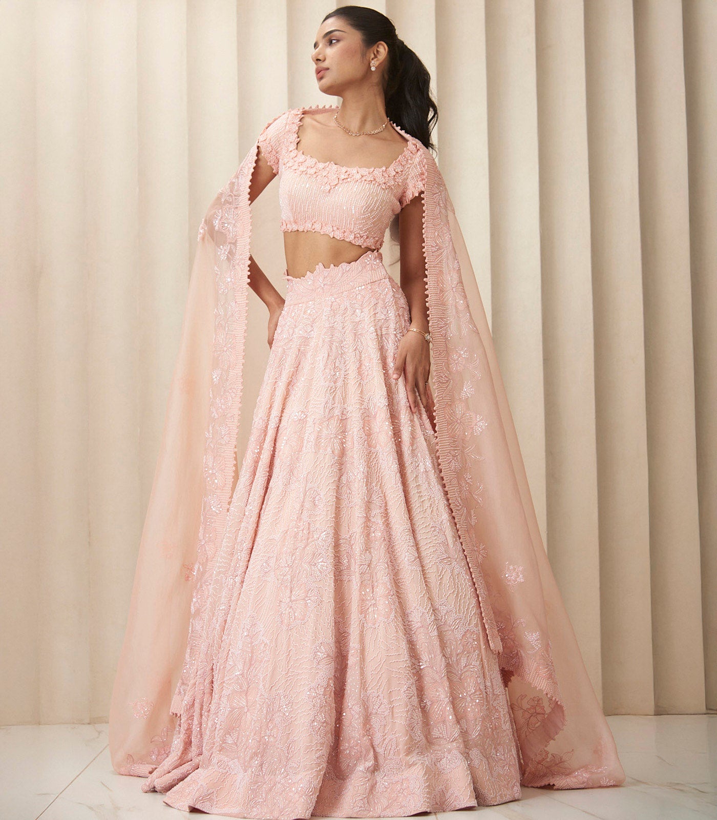 Peach pearl floral Lehanga set