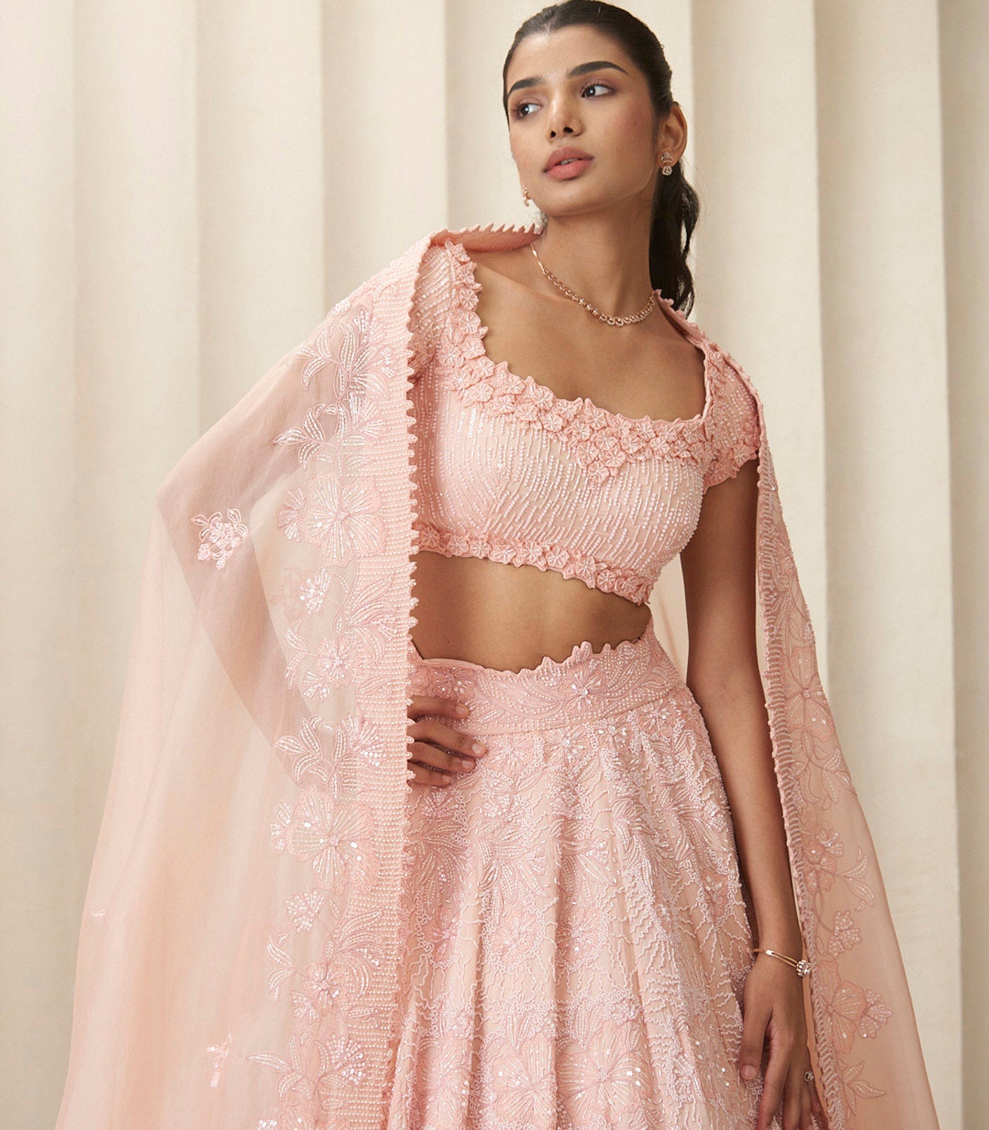 Peach pearl floral Lehanga set