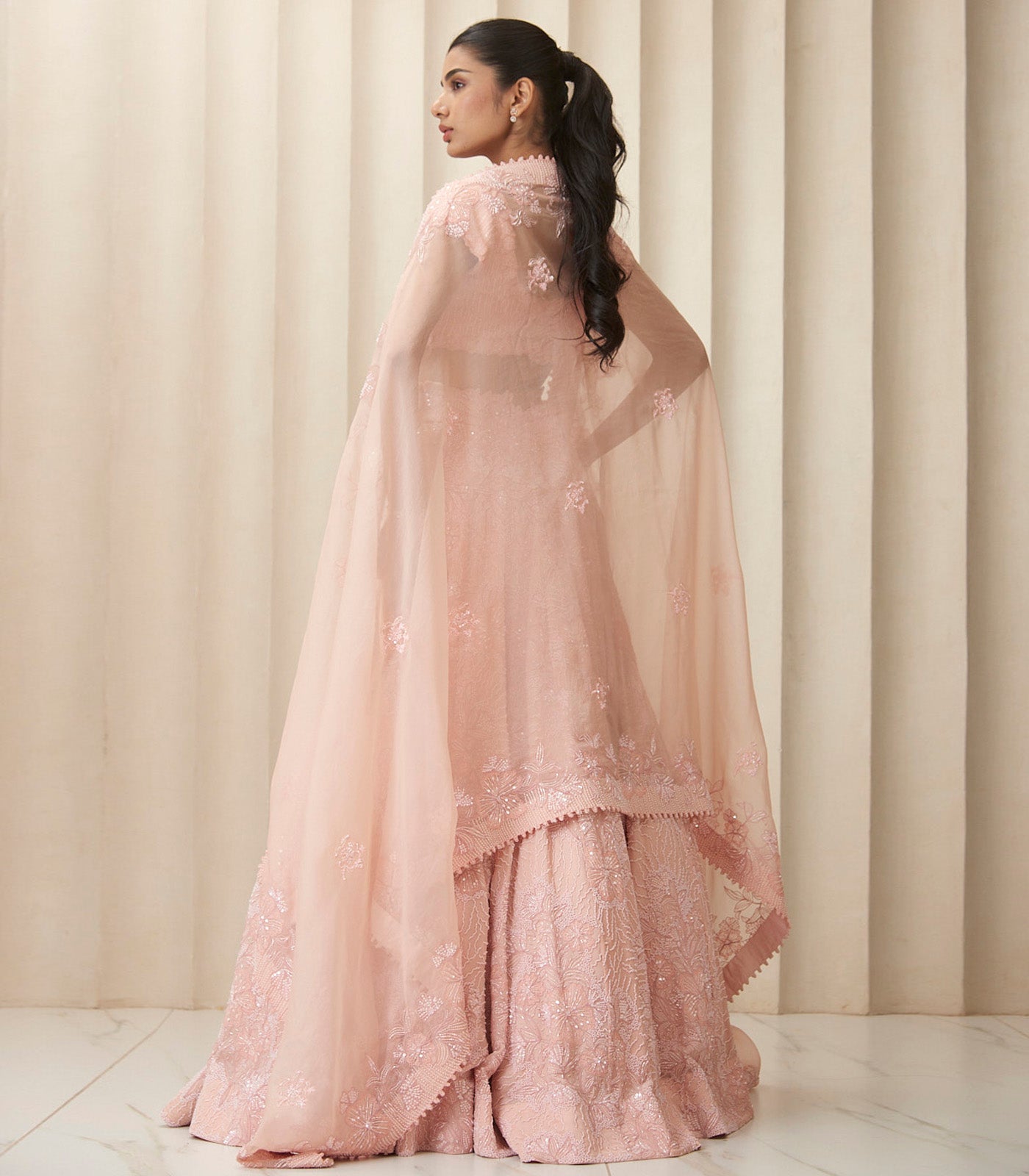 Peach pearl floral Lehanga set