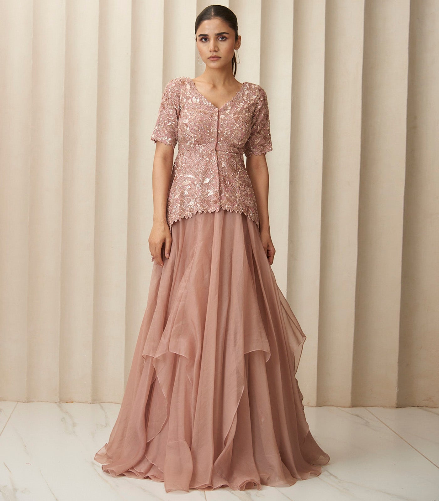 Bronze aura peplum cascading set