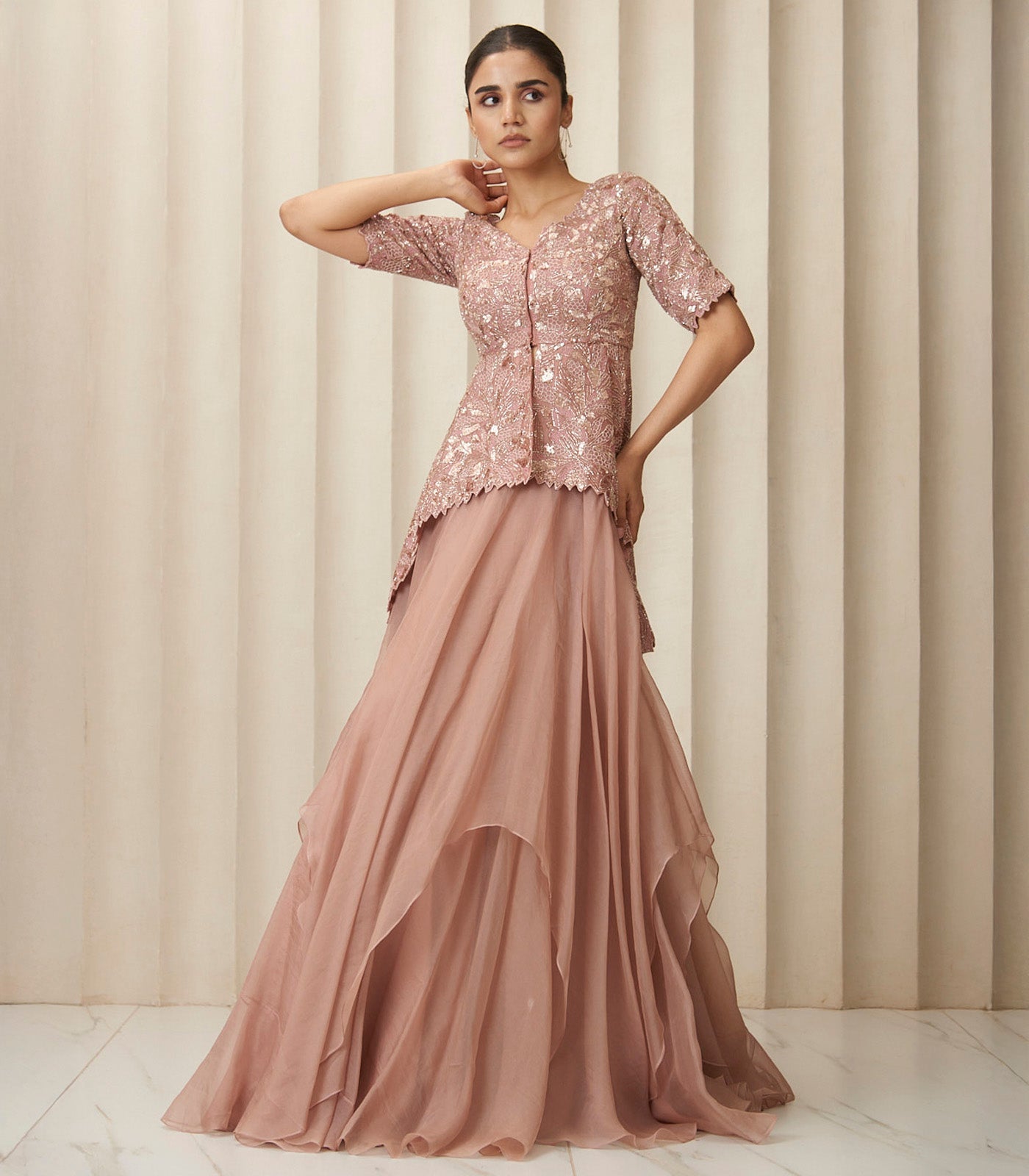 Bronze aura peplum cascading set