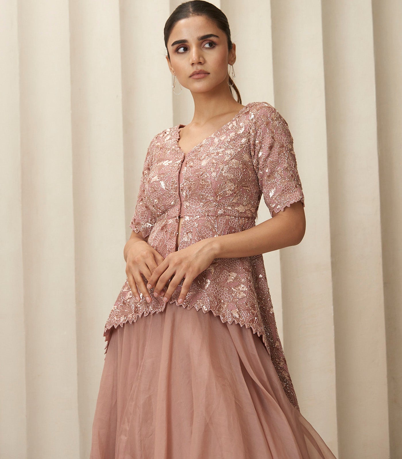 Bronze aura peplum cascading set