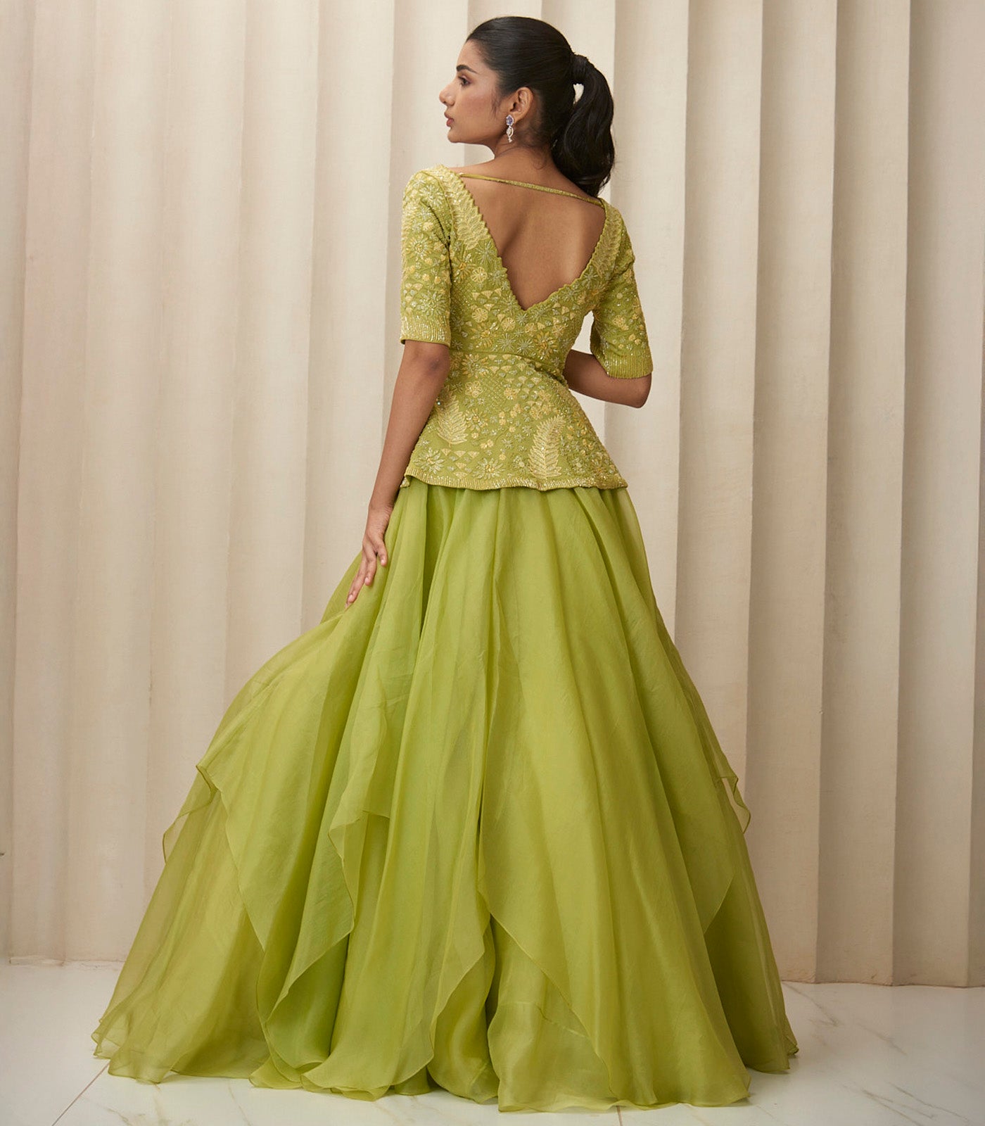 Moss green peplum cascading skirt