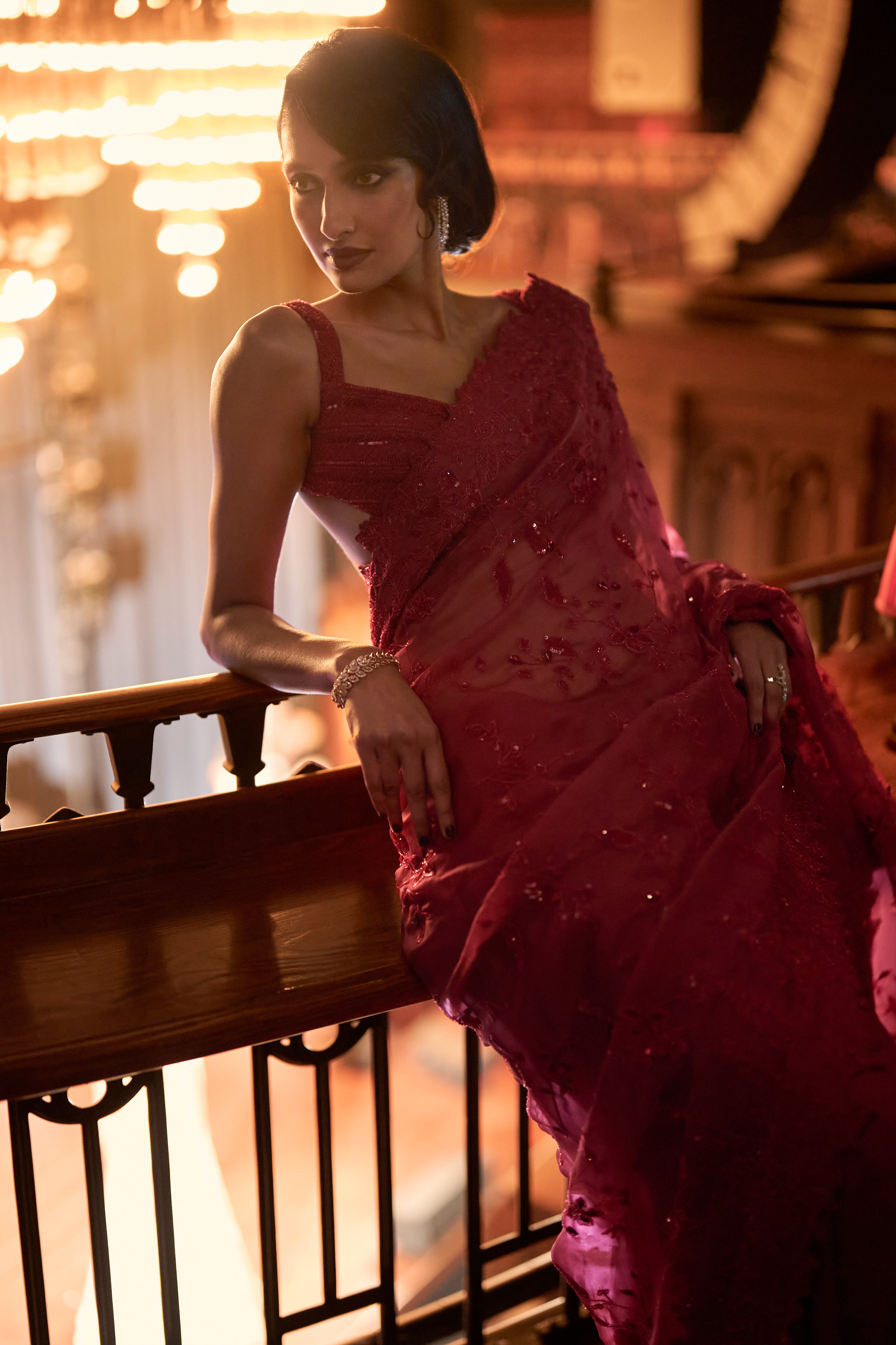 Crimson whisper saree set