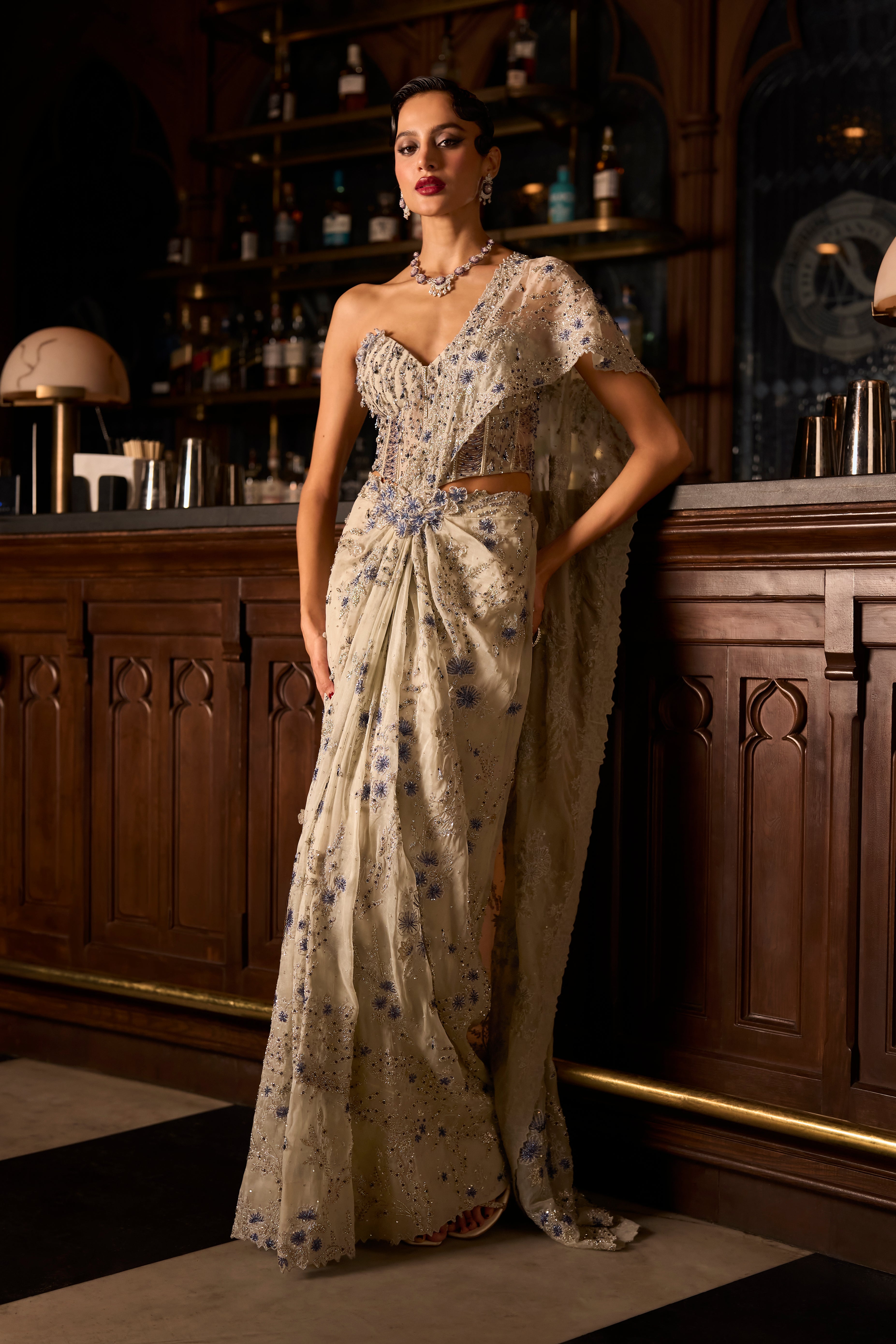 Silver frost draped saree